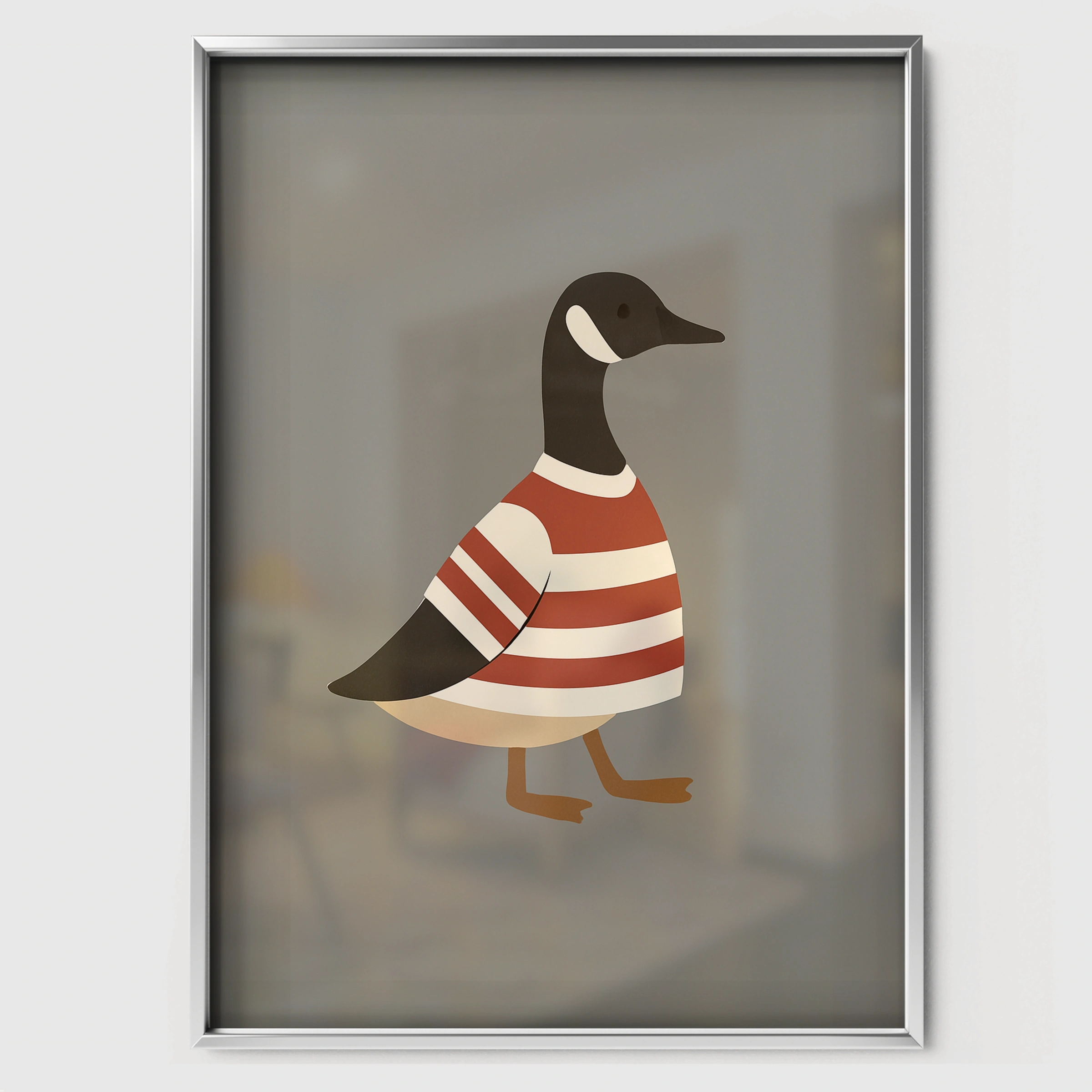 Goose in Stripes Nursery Print - white framed nursery wall art print