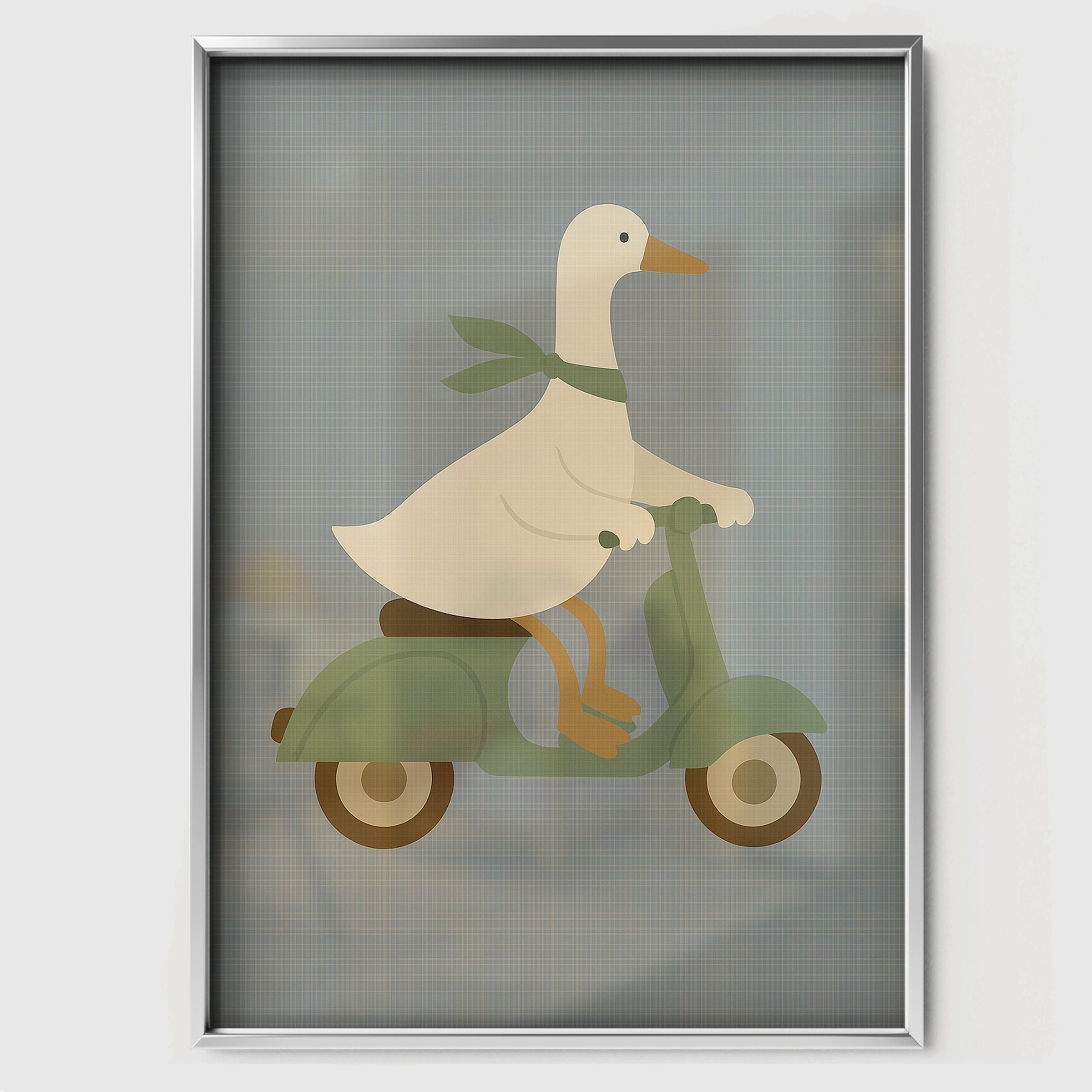 Goose on a Scooter Nursery Print - white framed nursery wall art print