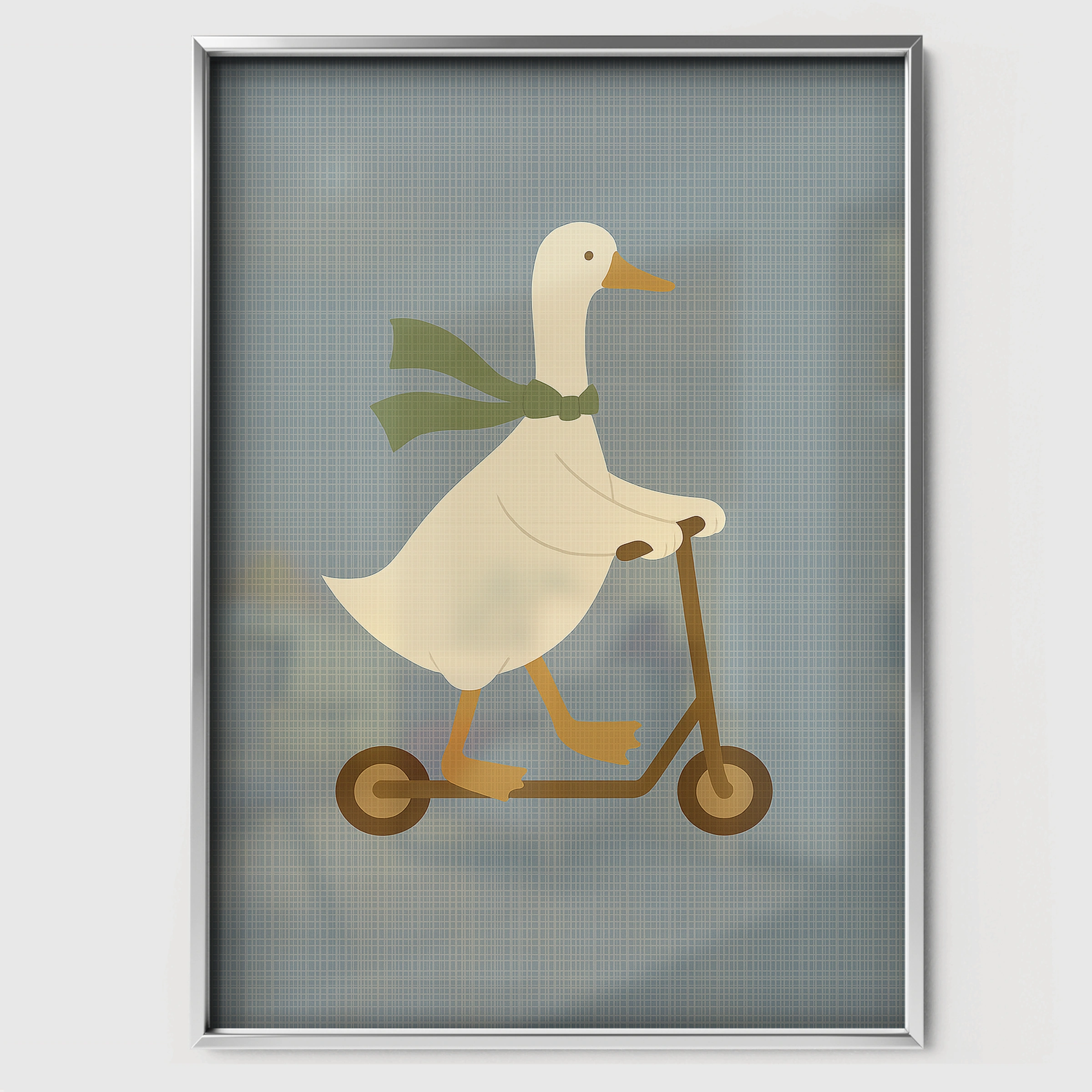 Goose Scooter Ride Nursery Print - white framed nursery wall art print