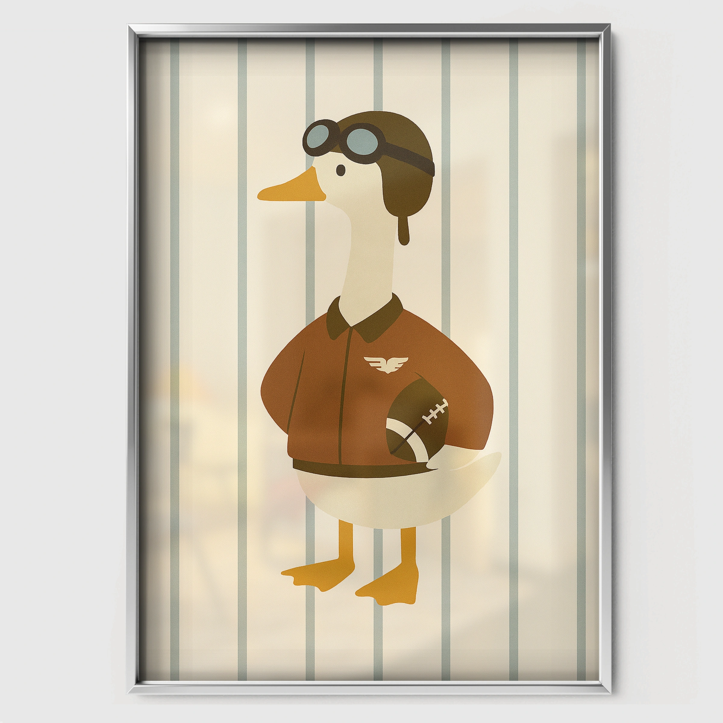 Goose with a Football Nursery Print - white framed nursery wall art print