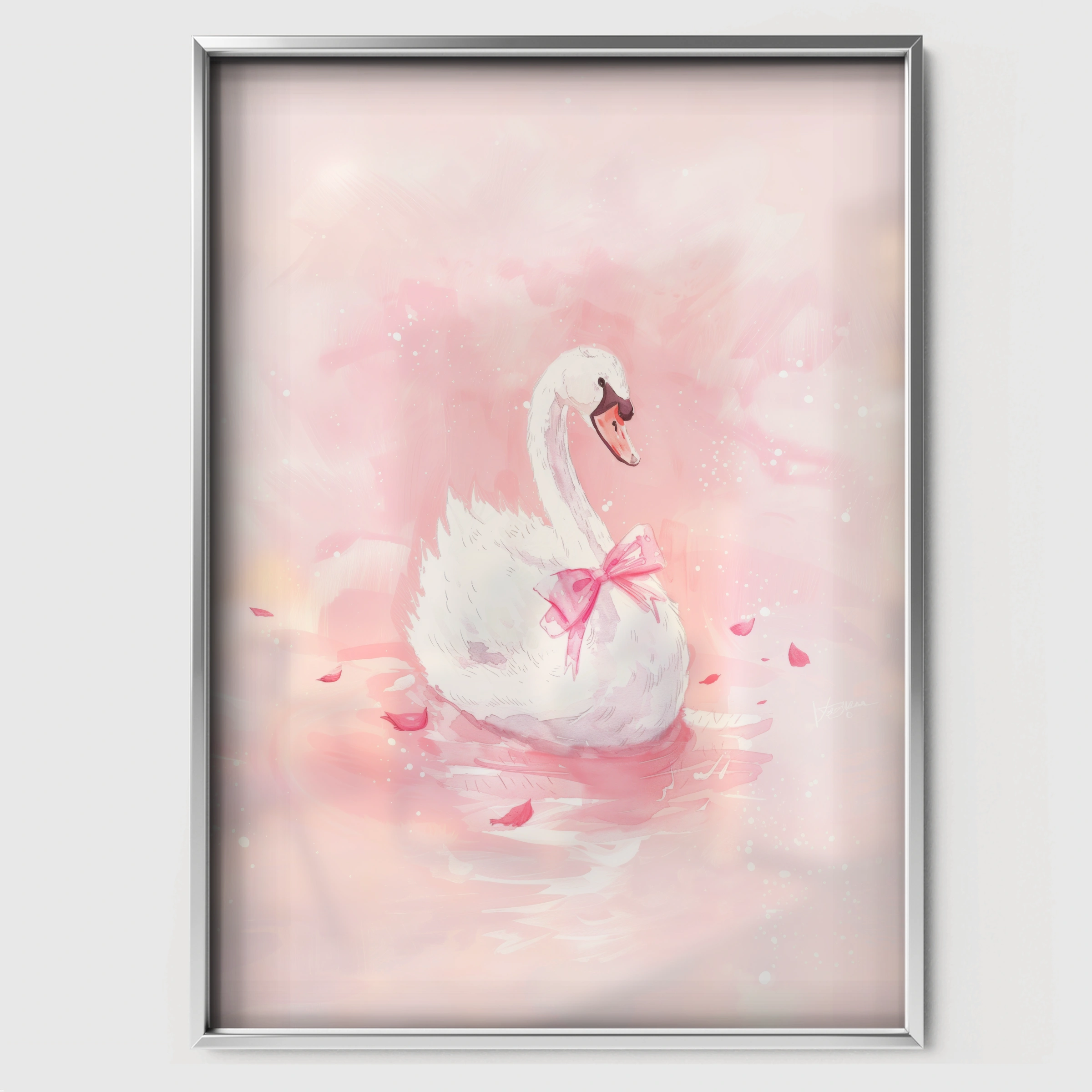 Graceful Swan Nursery Print - white framed nursery wall art print