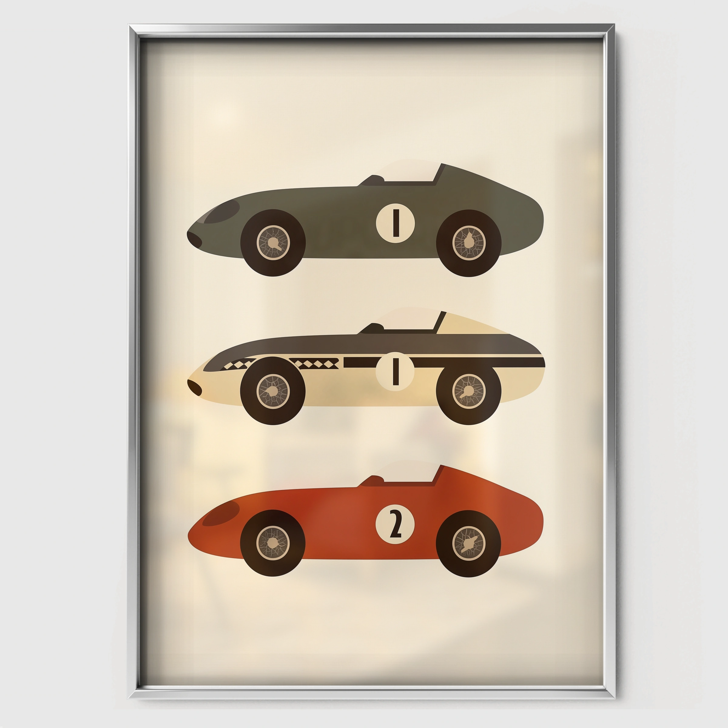 Grand Prix Race Cars Nursery Print - white framed nursery wall art print