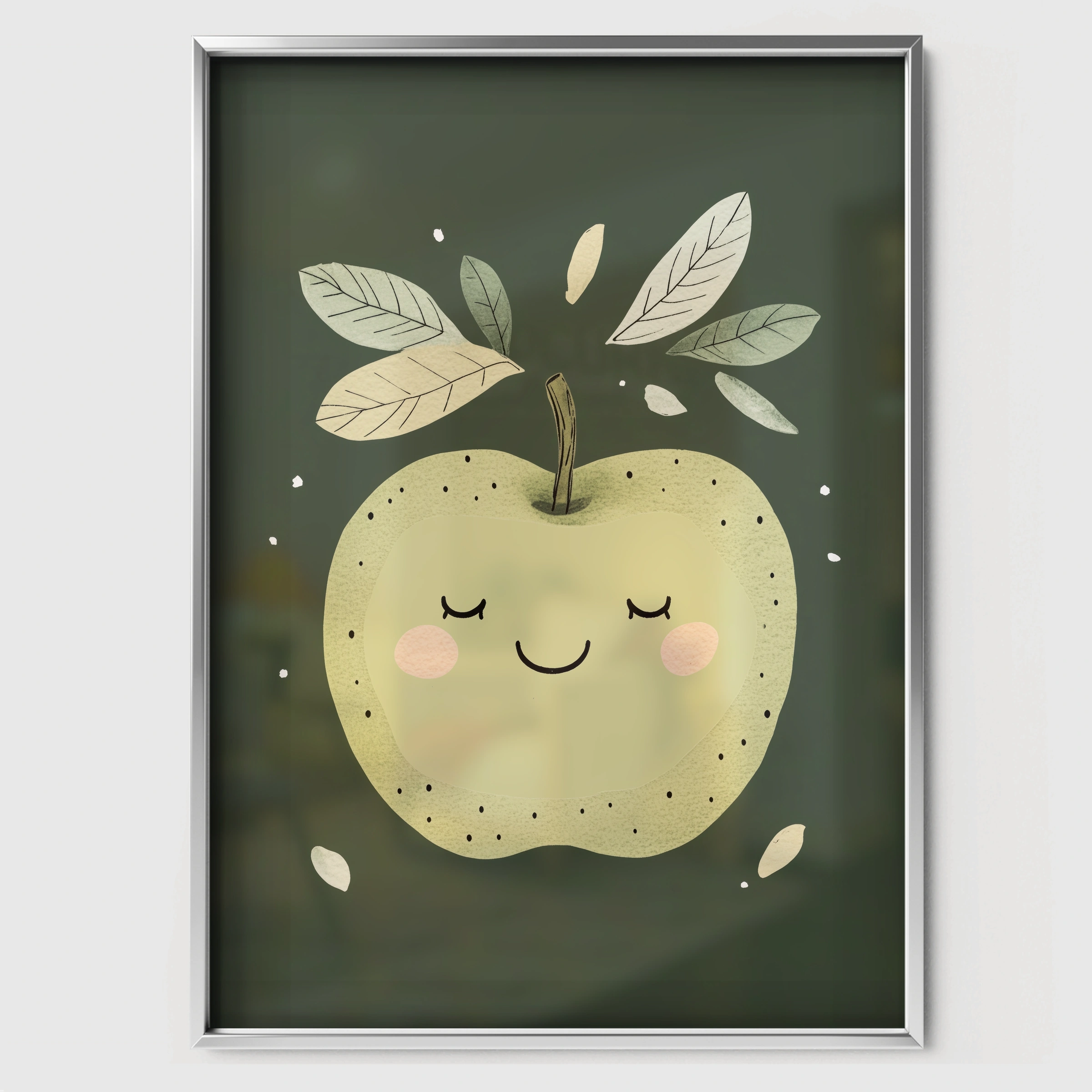 Green Apple Nursery Print - white framed nursery wall art print