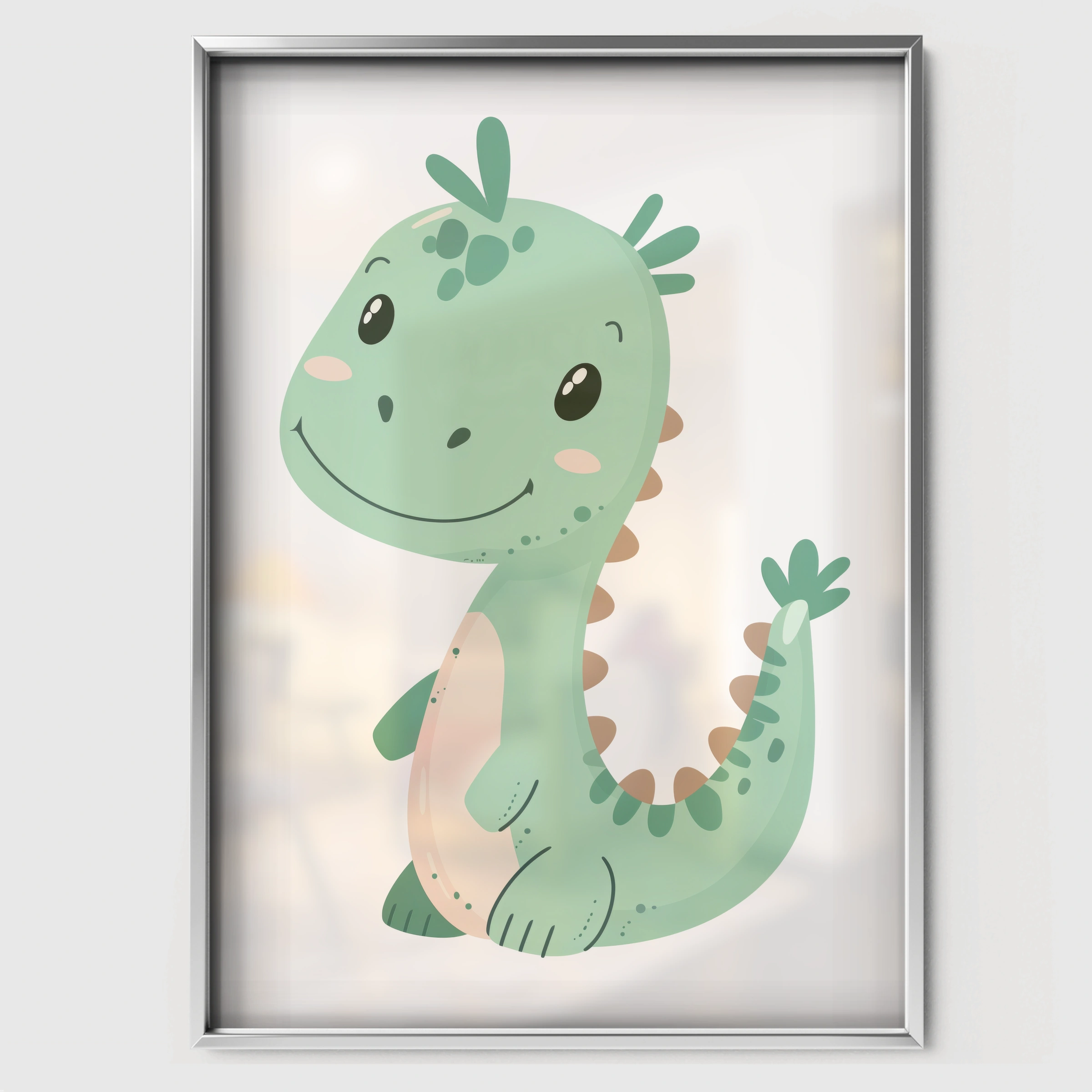 Green Baby Dinosaur Nursery Print - white framed nursery wall art print