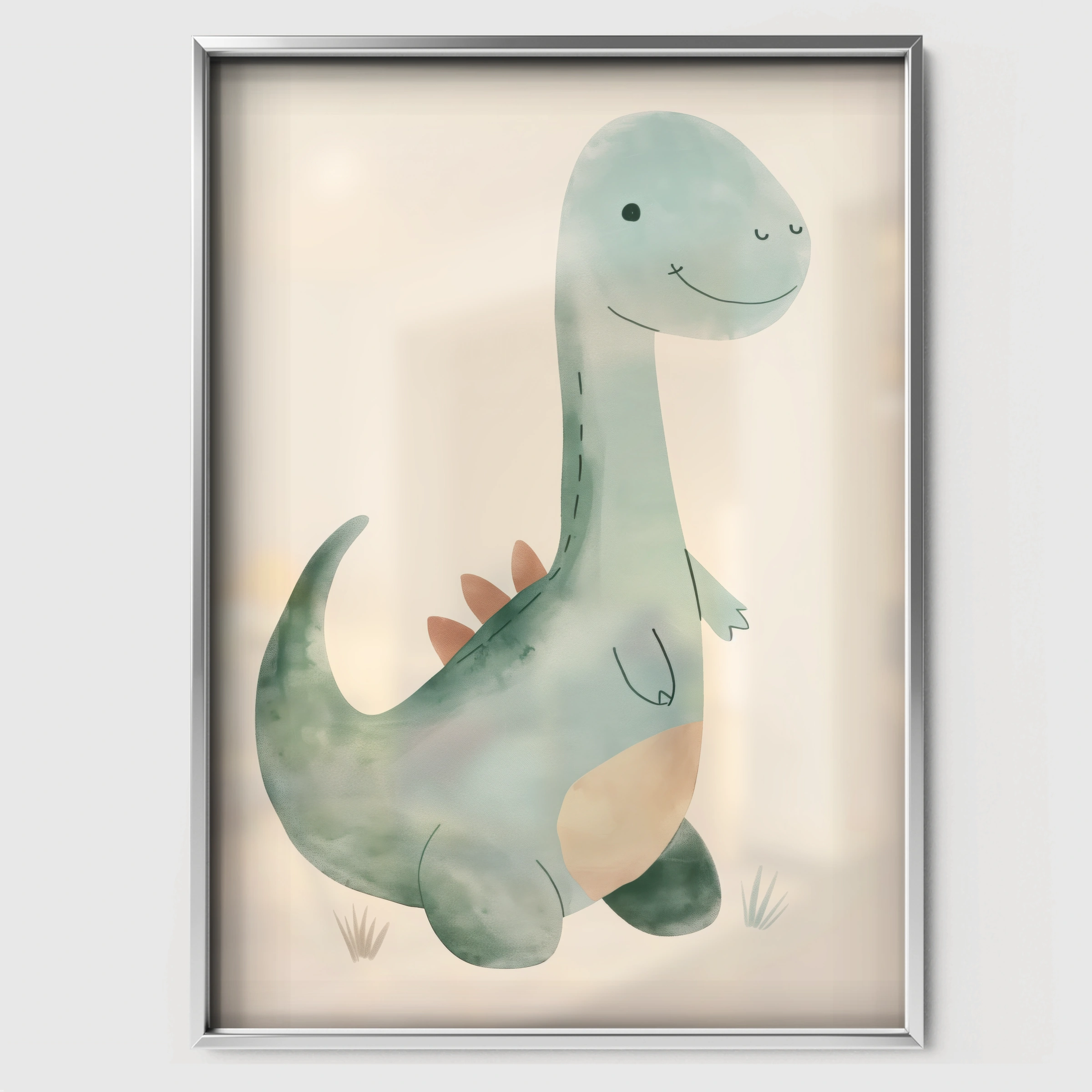 Green Dino Portrait Nursery Print - white framed nursery wall art print
