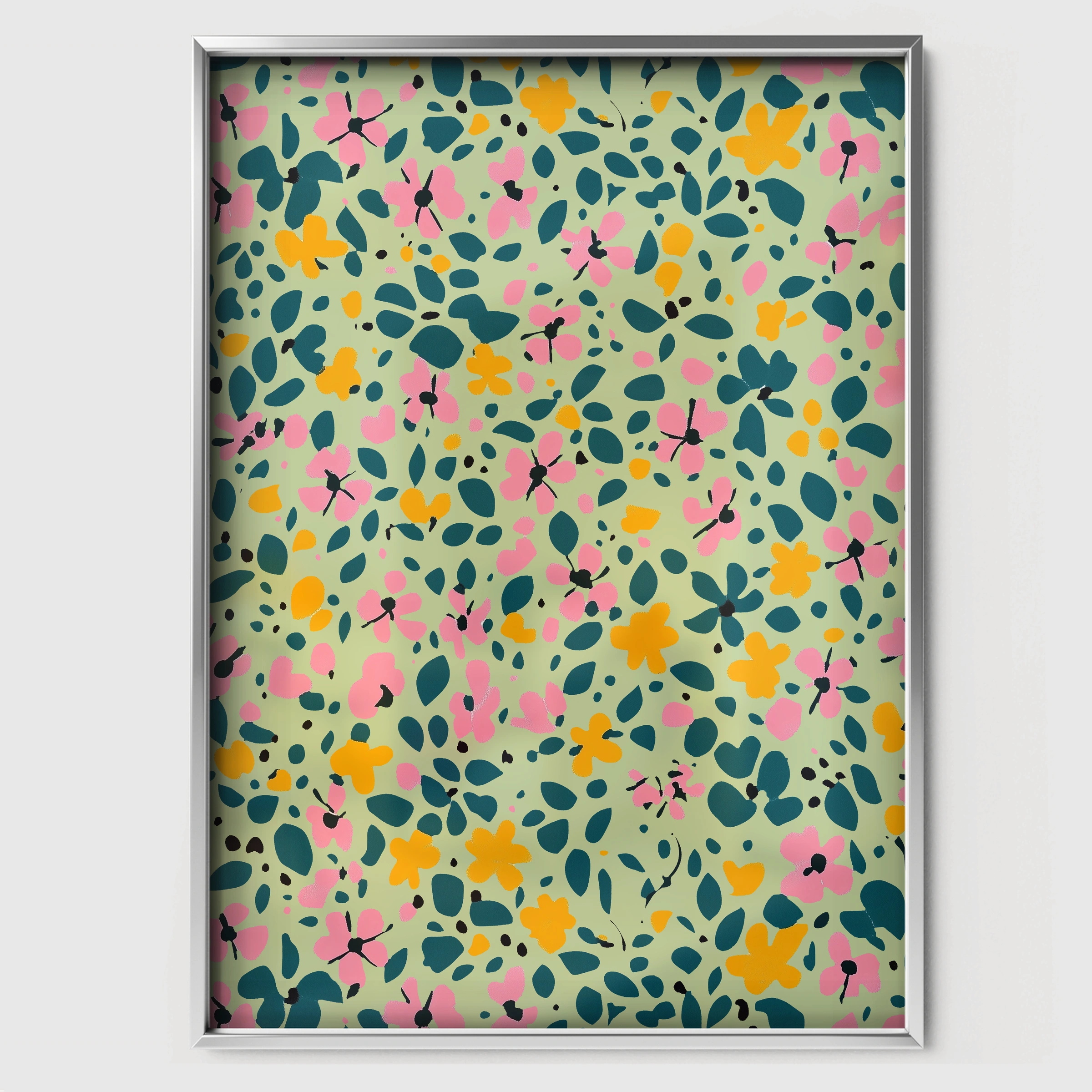Green Ditsy Floral Nursery Print - white framed nursery wall art print