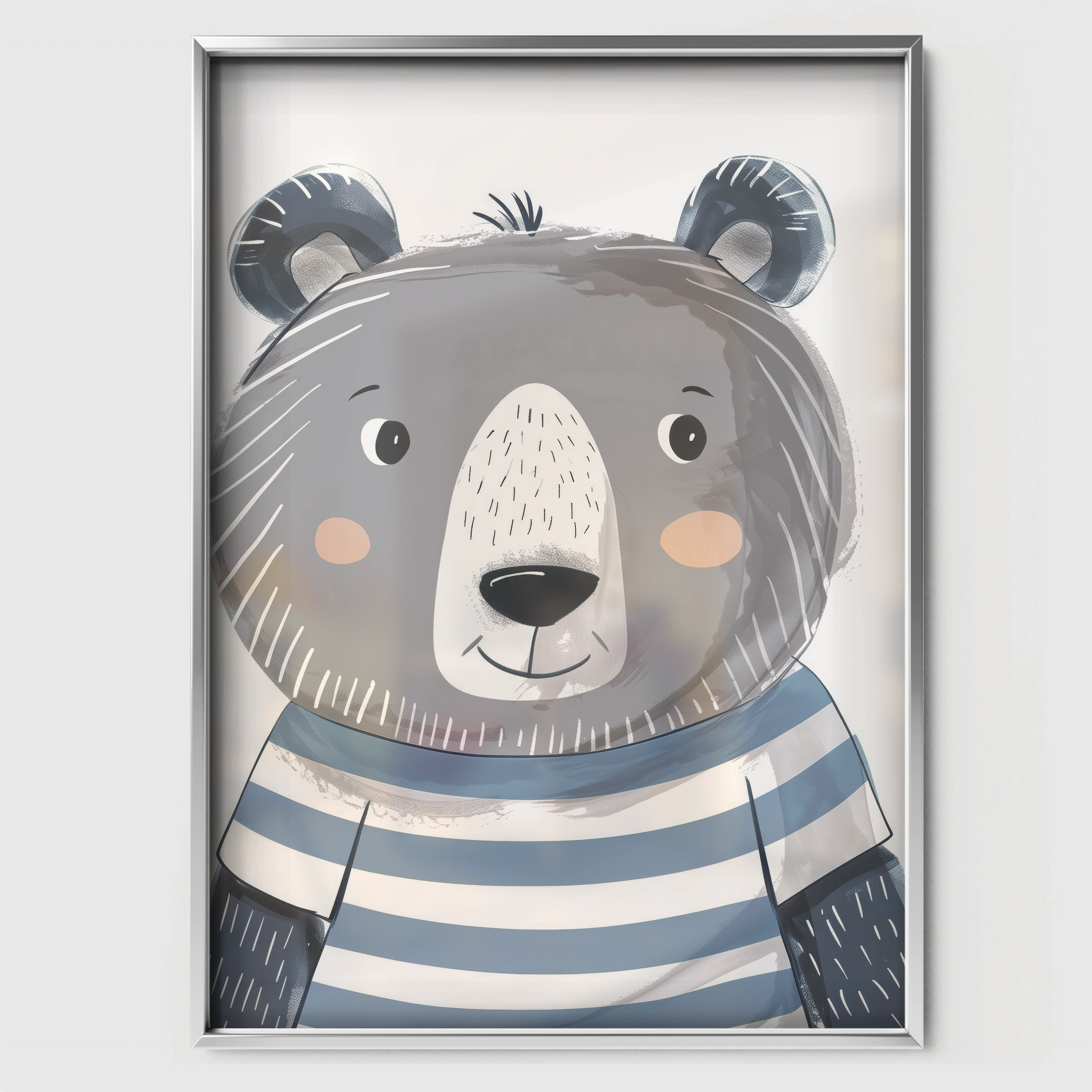 Grey Bear Nursery Print - white framed nursery wall art print