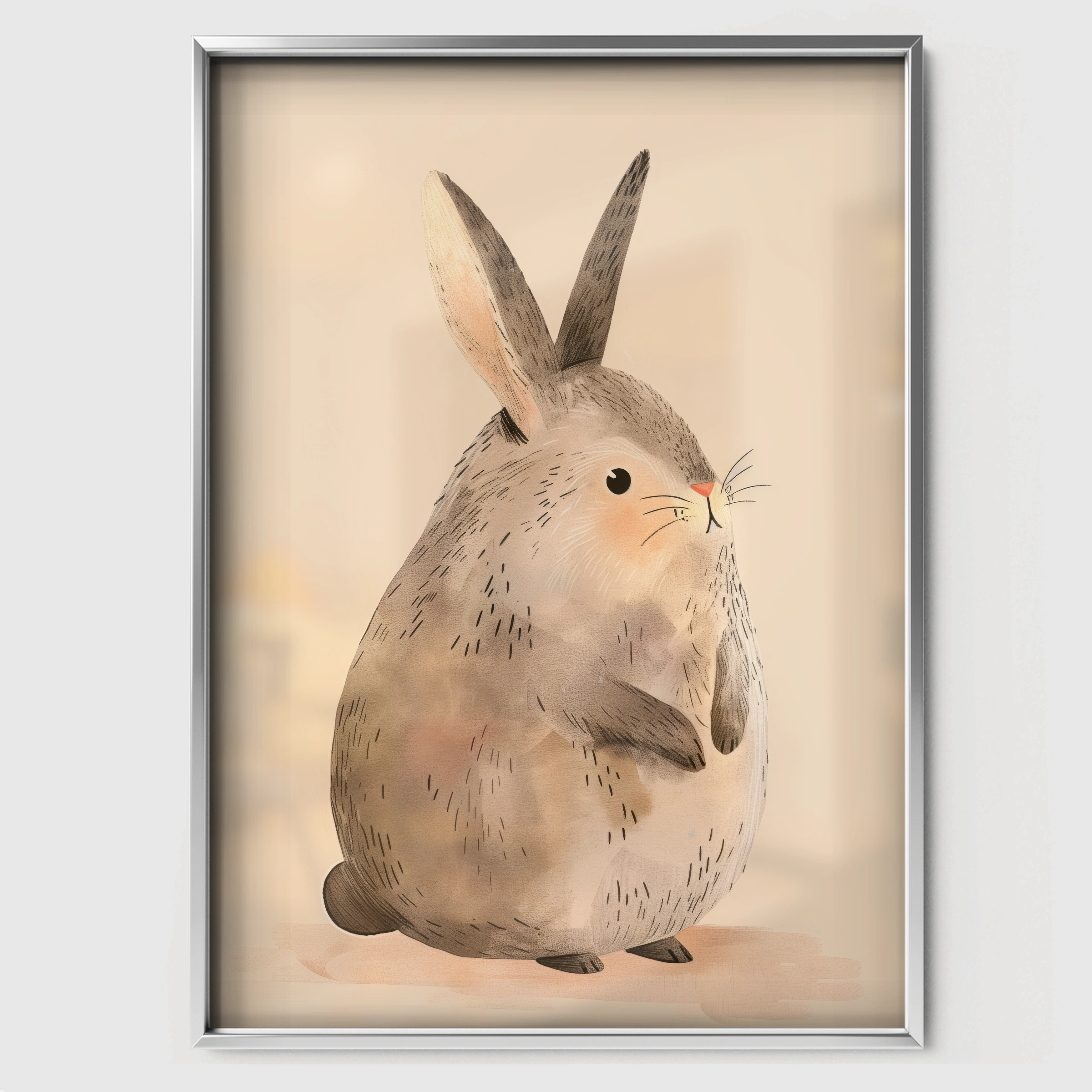 Grey Bunny Nursery Print - white framed nursery wall art print
