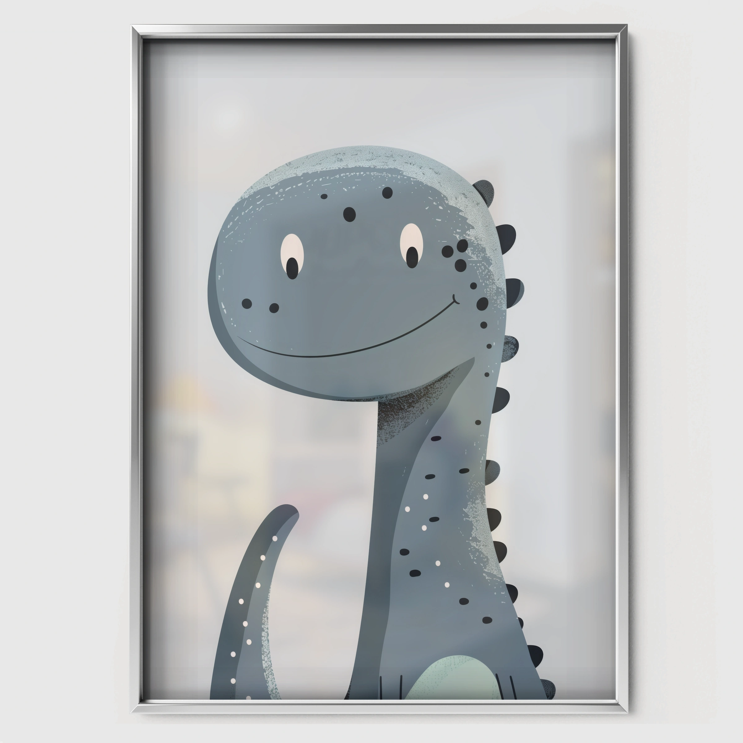 Grey Dinosaur Nursery Print - white framed nursery wall art print