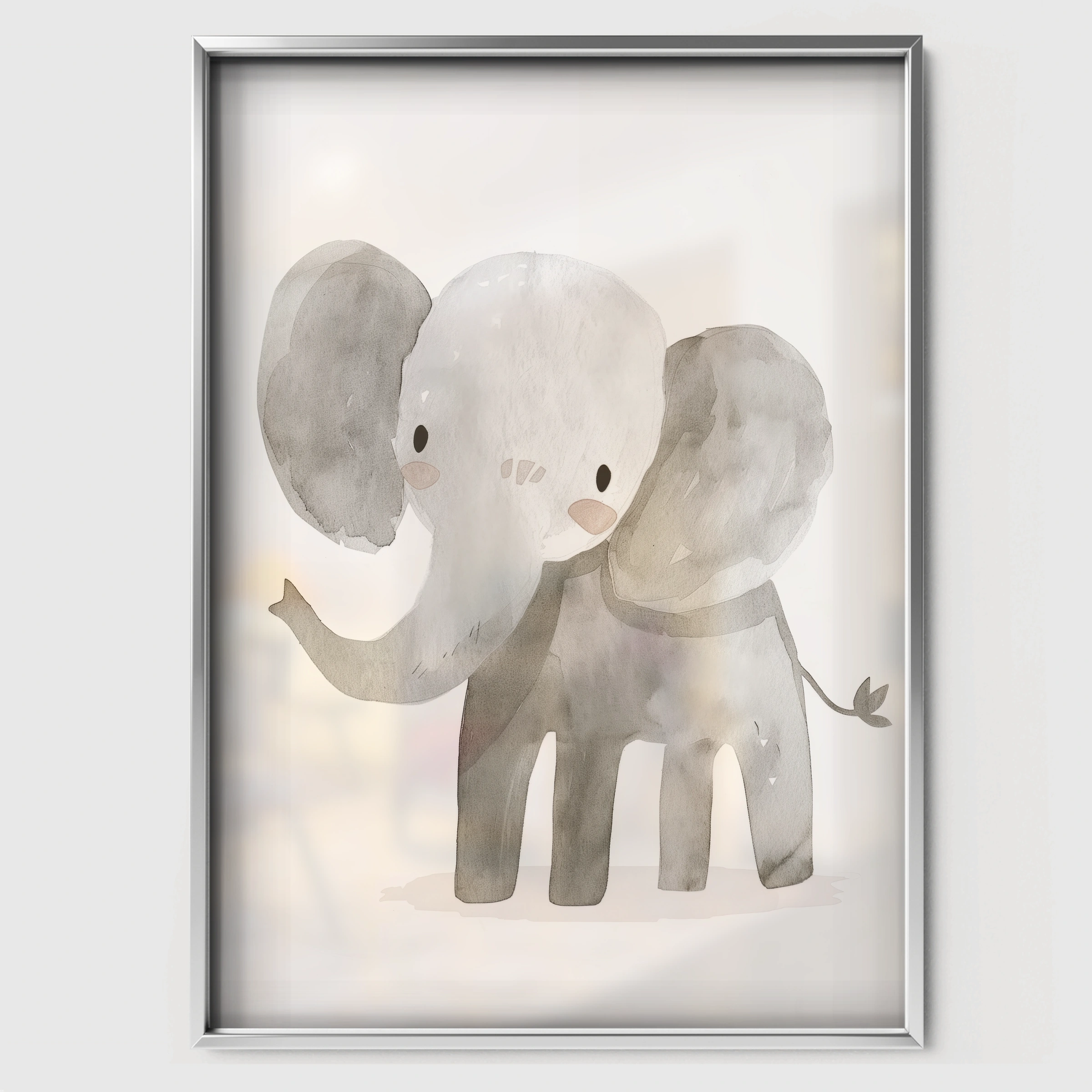 Grey Elephant Nursery Print - white framed nursery wall art print