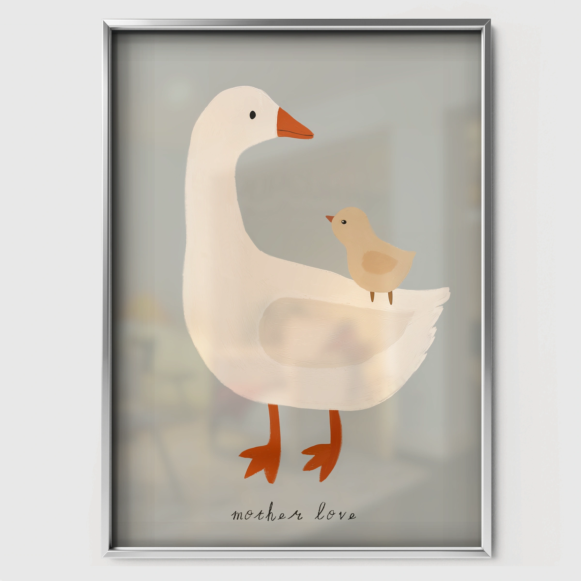 Grey Goose Nursery Print - white framed nursery wall art print