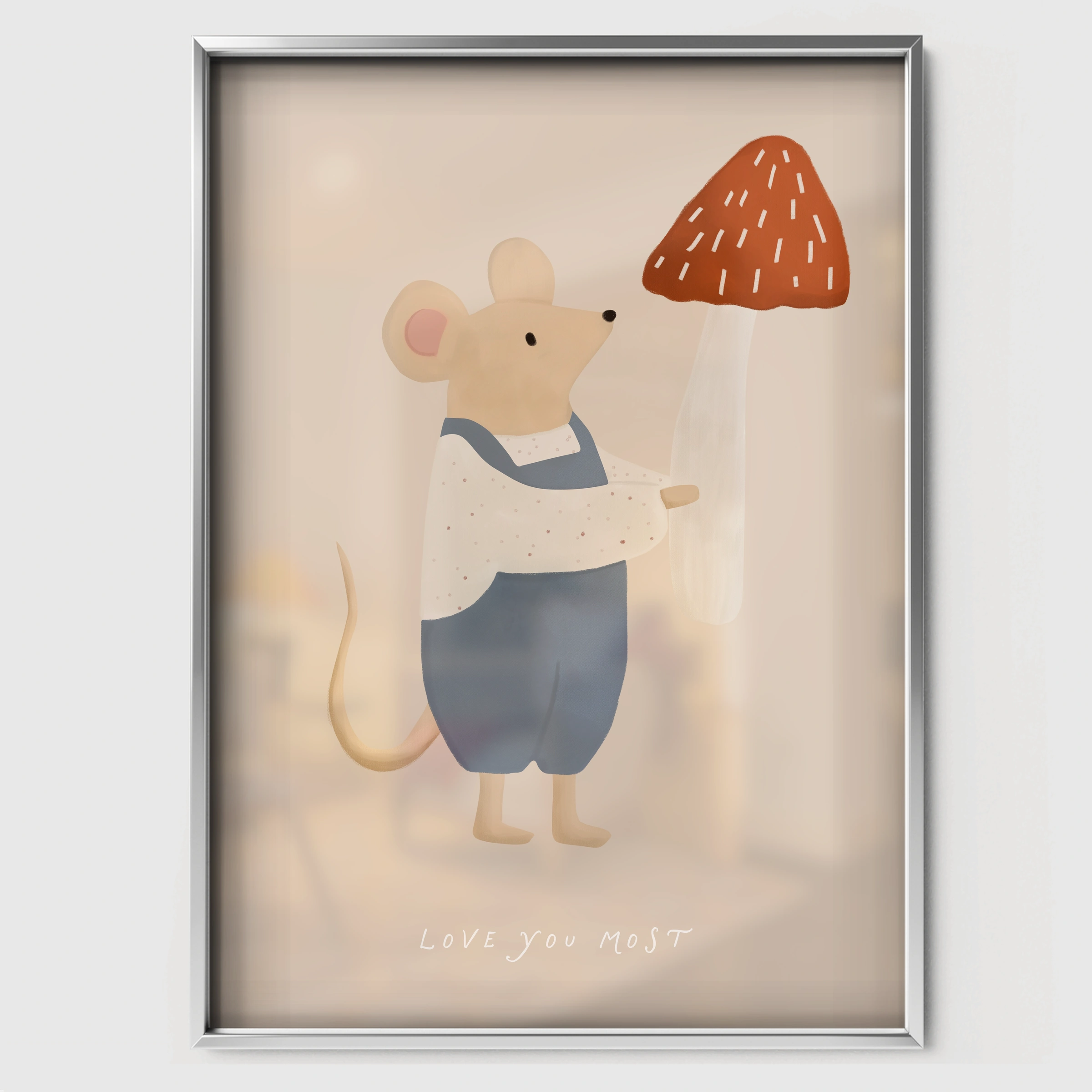 Grey Mouse Nursery Print - white framed nursery wall art print