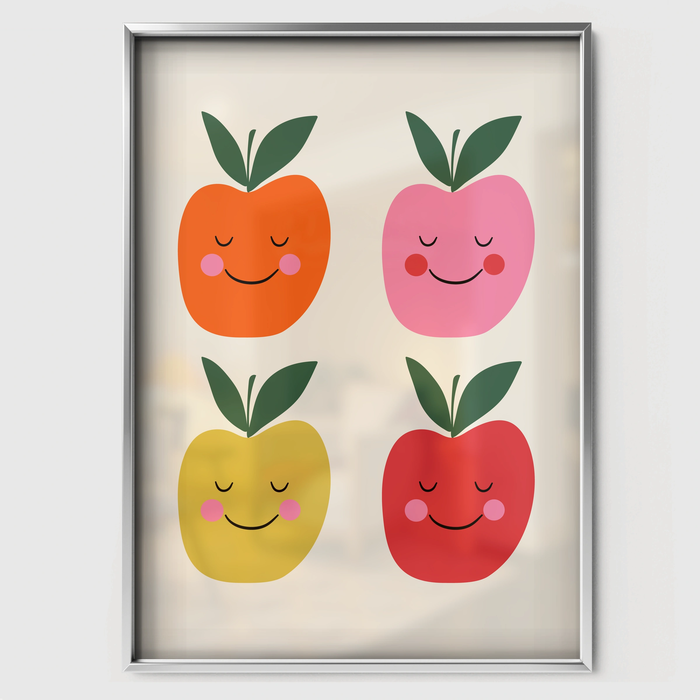 Happy Apples Nursery Print - white framed nursery wall art print