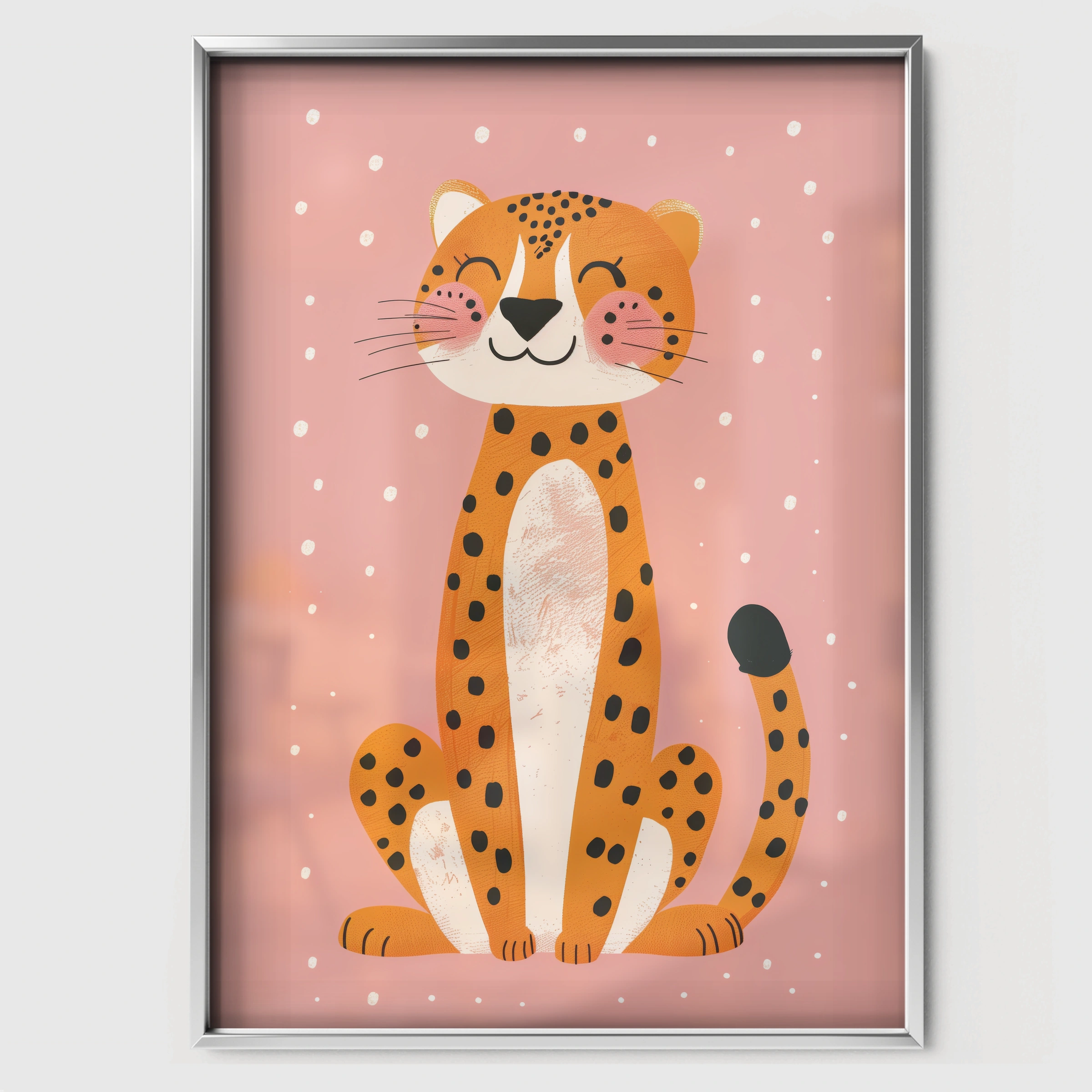 Happy Cheetah Nursery Print - white framed nursery wall art print
