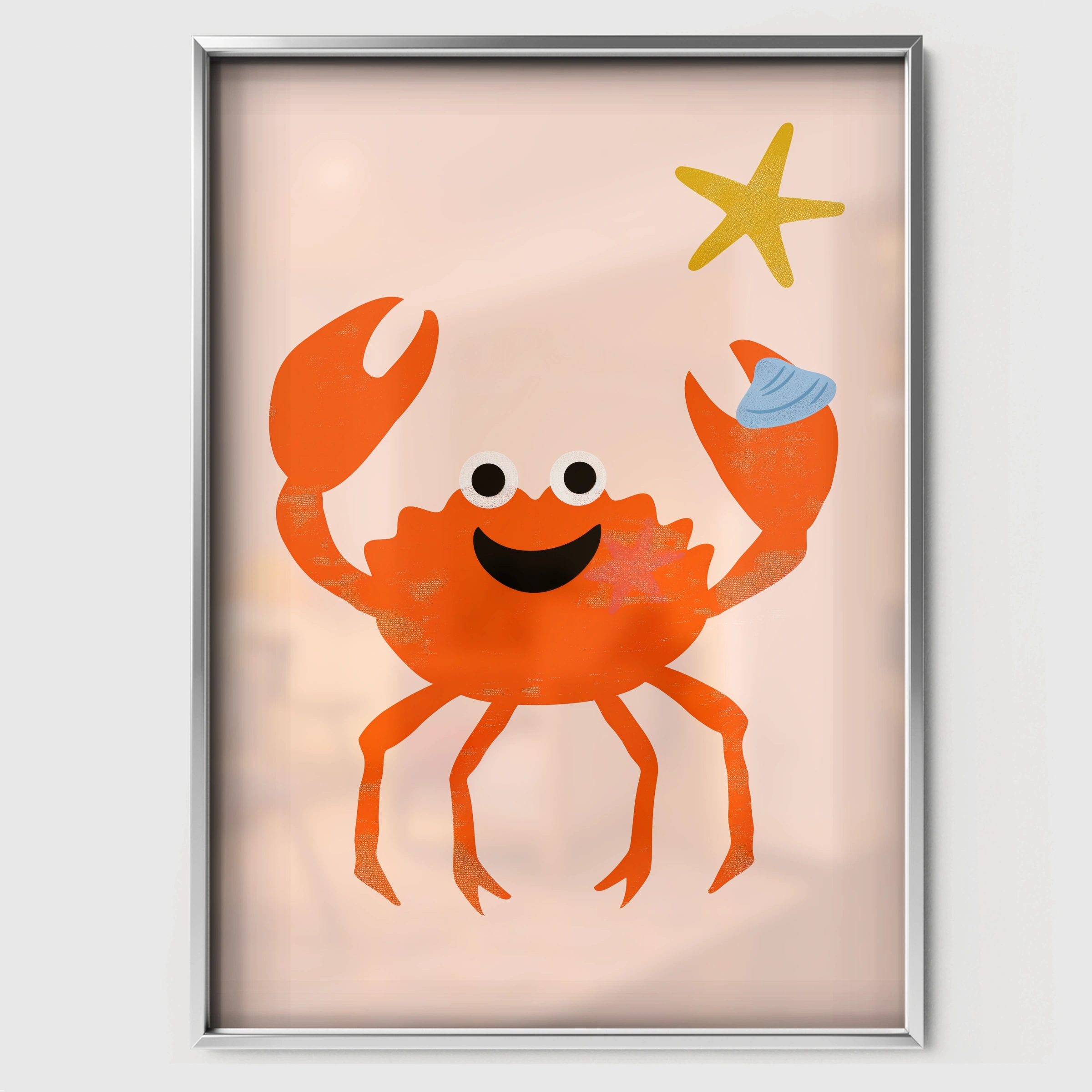 Happy Crab Nursery Print - white framed nursery wall art print