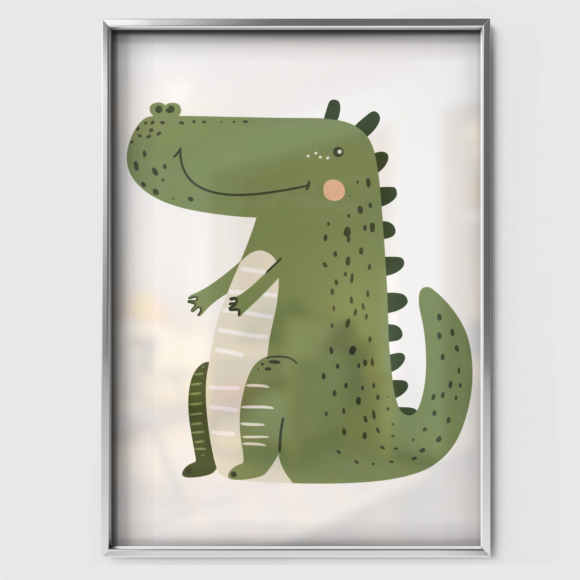 Happy Crocodile Nursery Print - white framed nursery wall art print