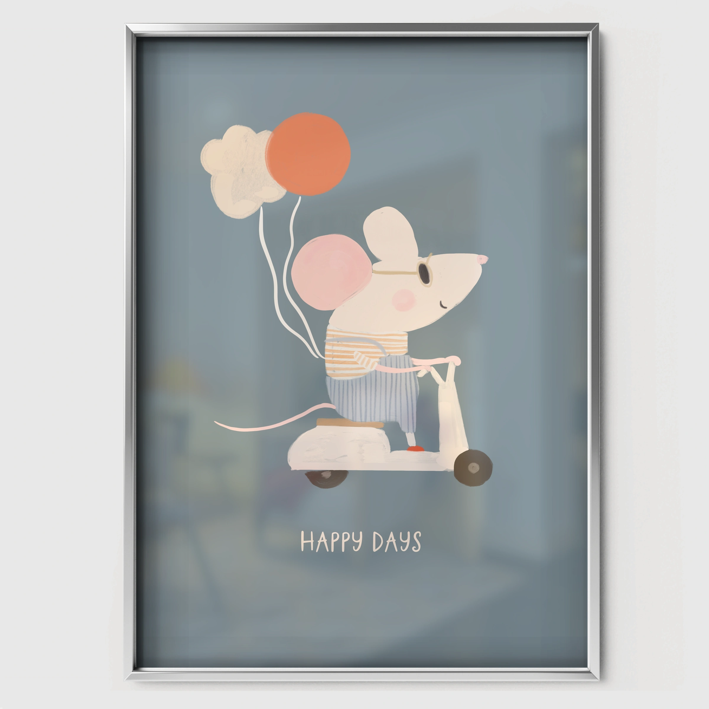 Happy Days Mouse Nursery Print - white framed nursery wall art print