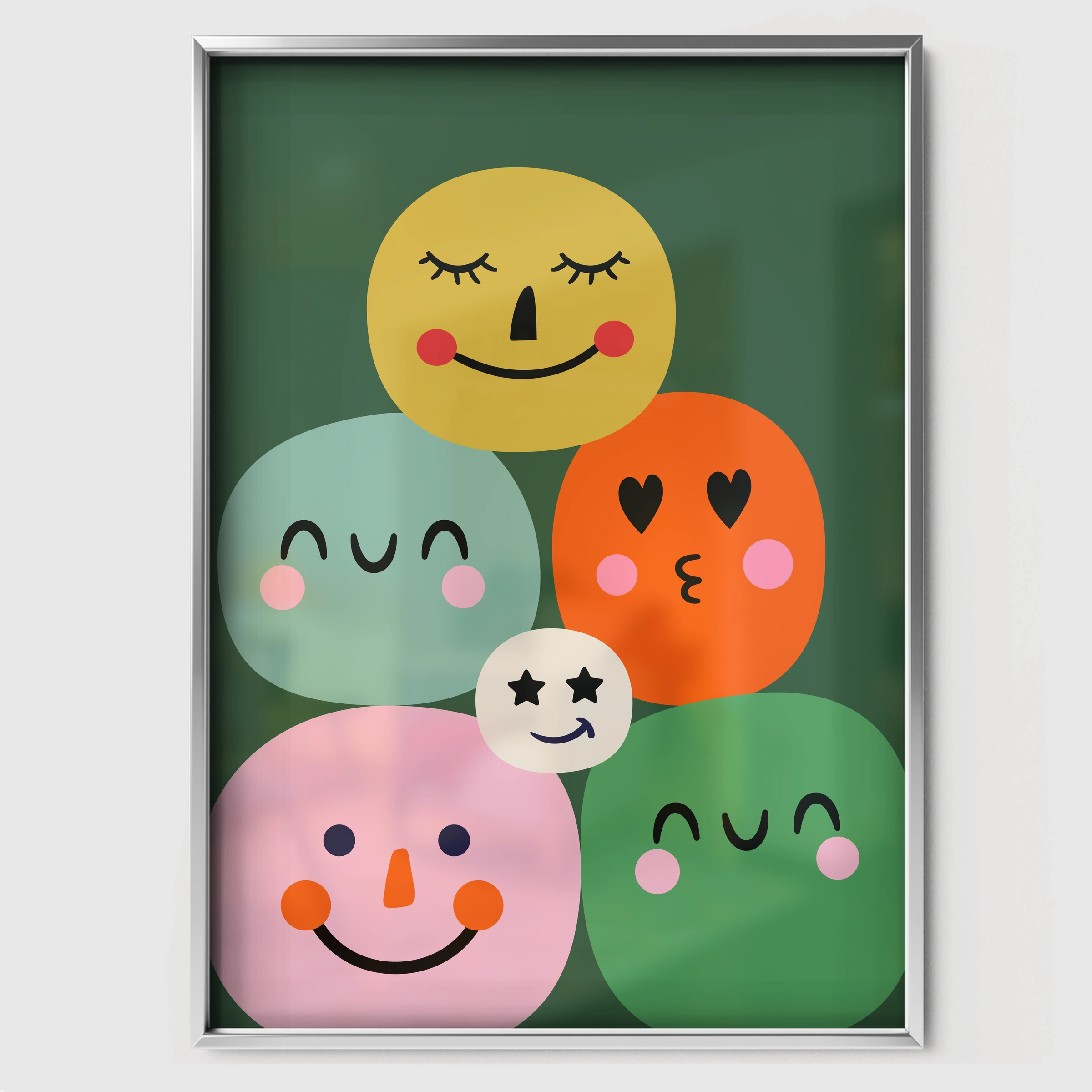 Happy Faces Nursery Print - white framed nursery wall art print