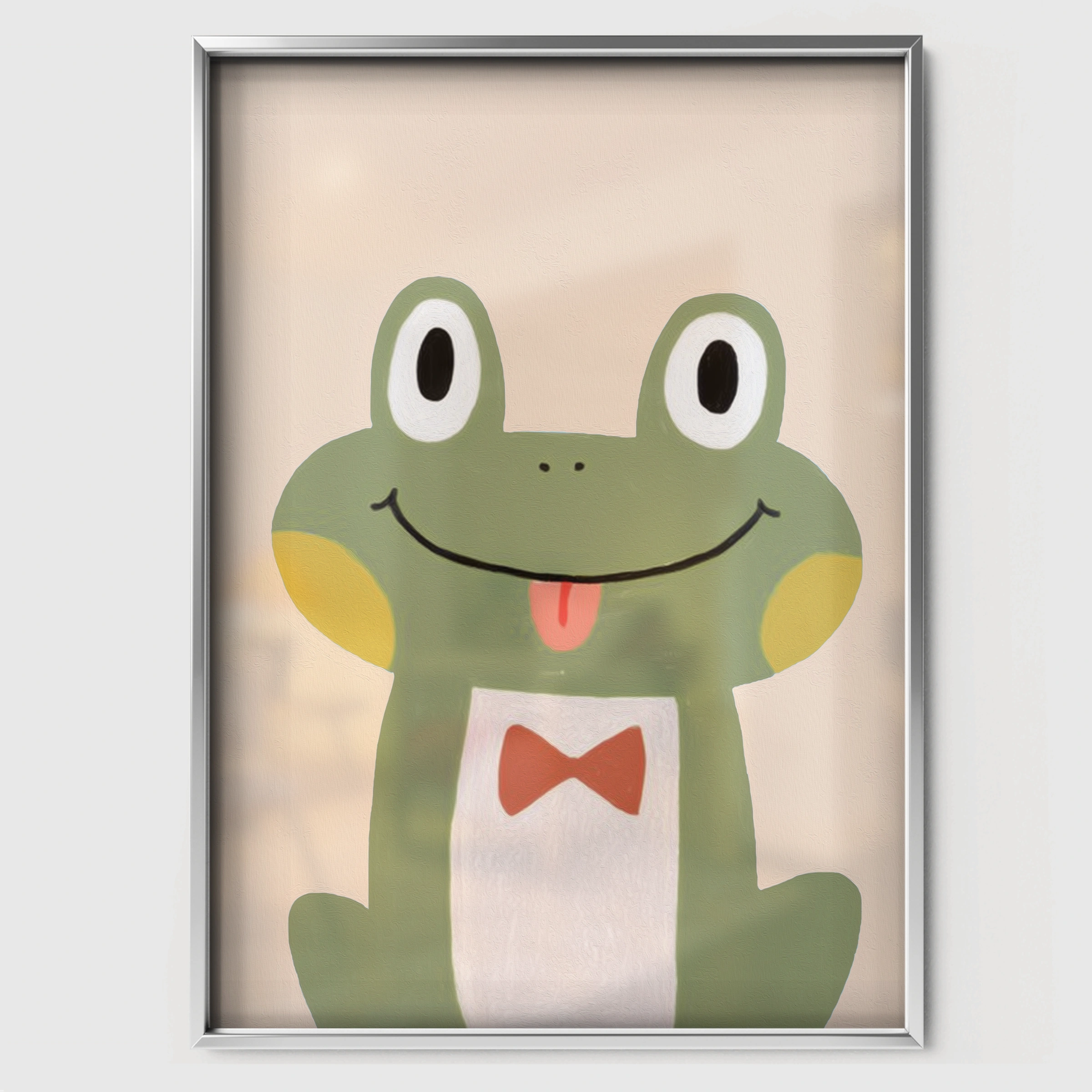 Happy Green Frog Nursery Print - white framed nursery wall art print