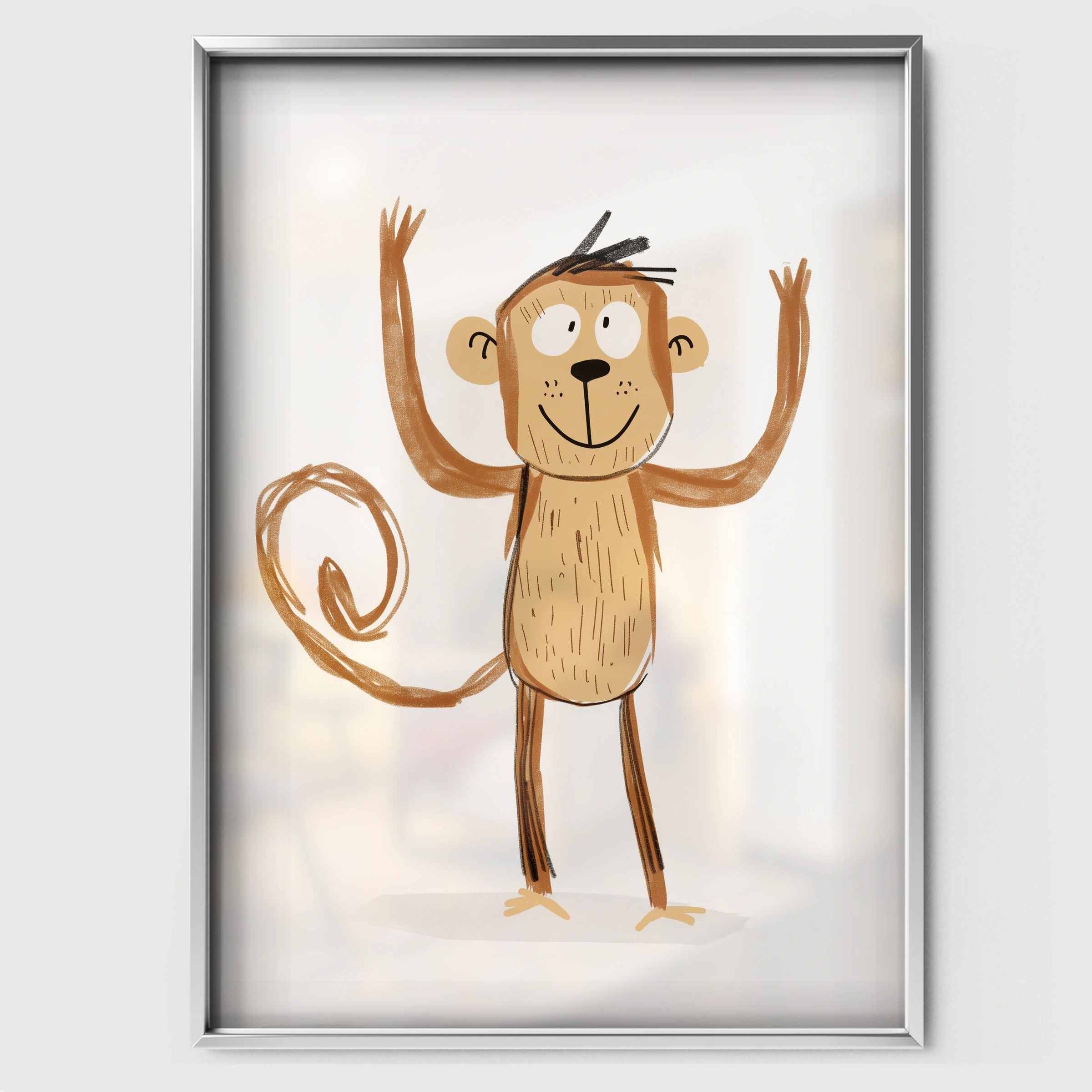 Happy Monkey Nursery Print - white framed nursery wall art print