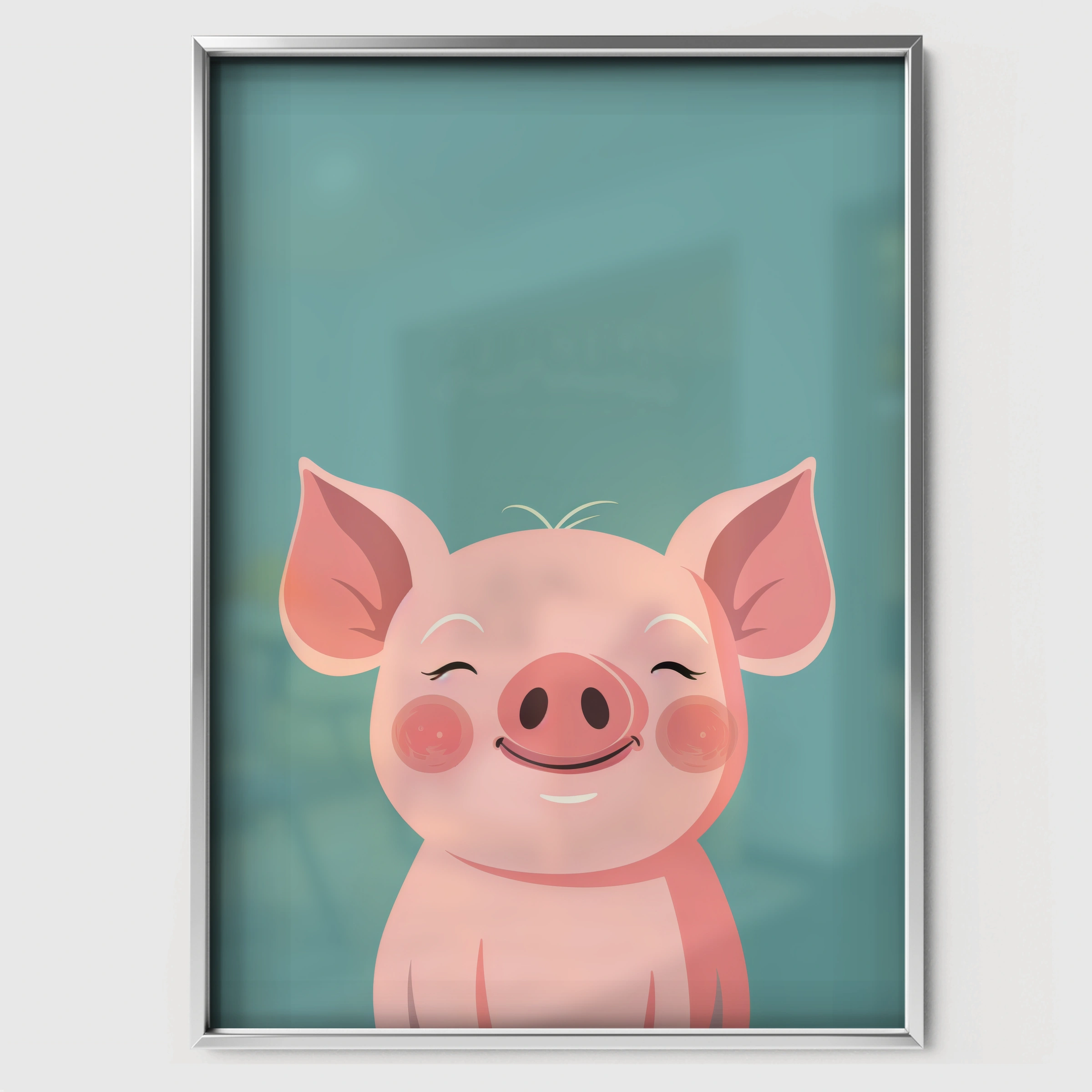 Happy Pig Nursery Print - white framed nursery wall art print
