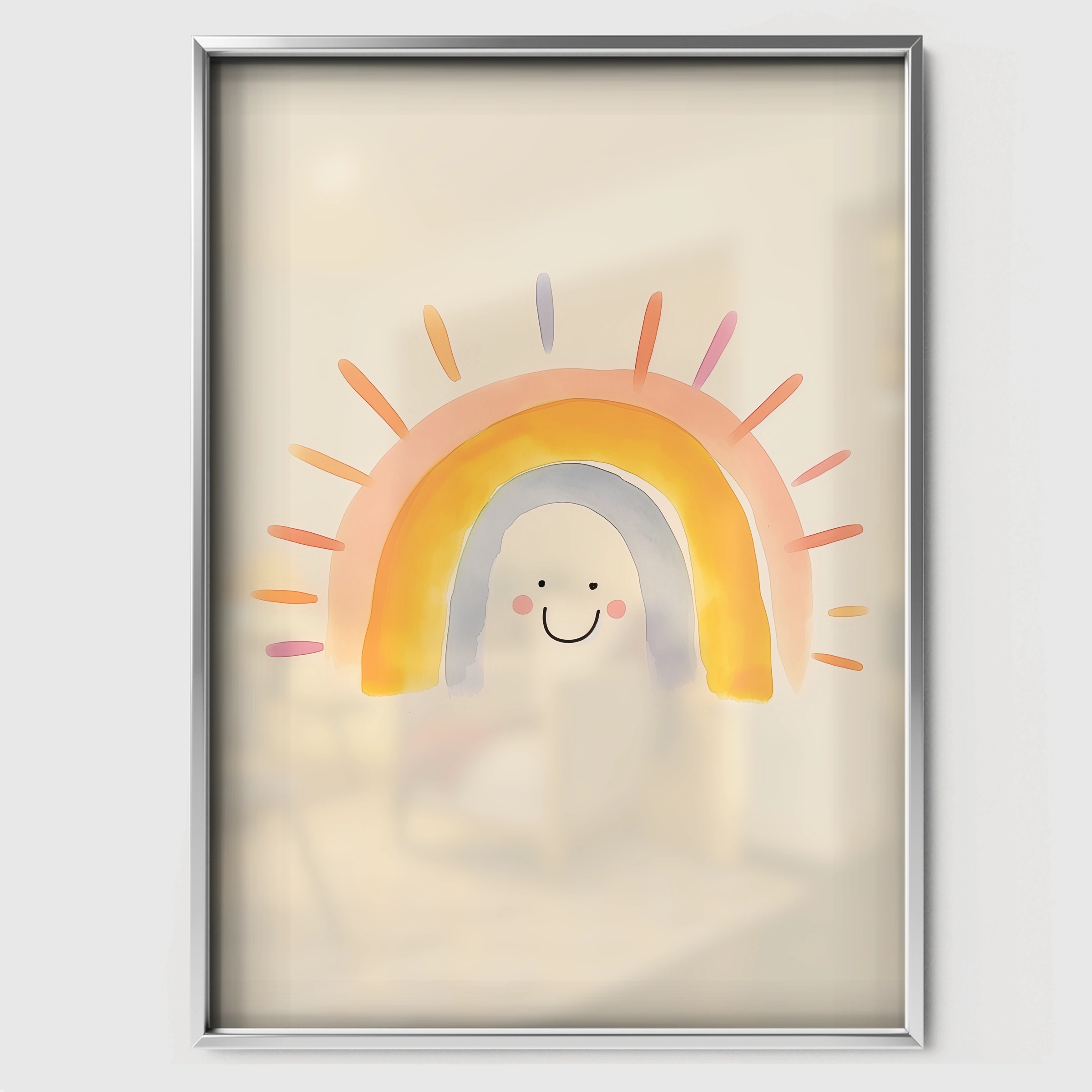 Happy Rainbow Nursery Print - white framed nursery wall art print