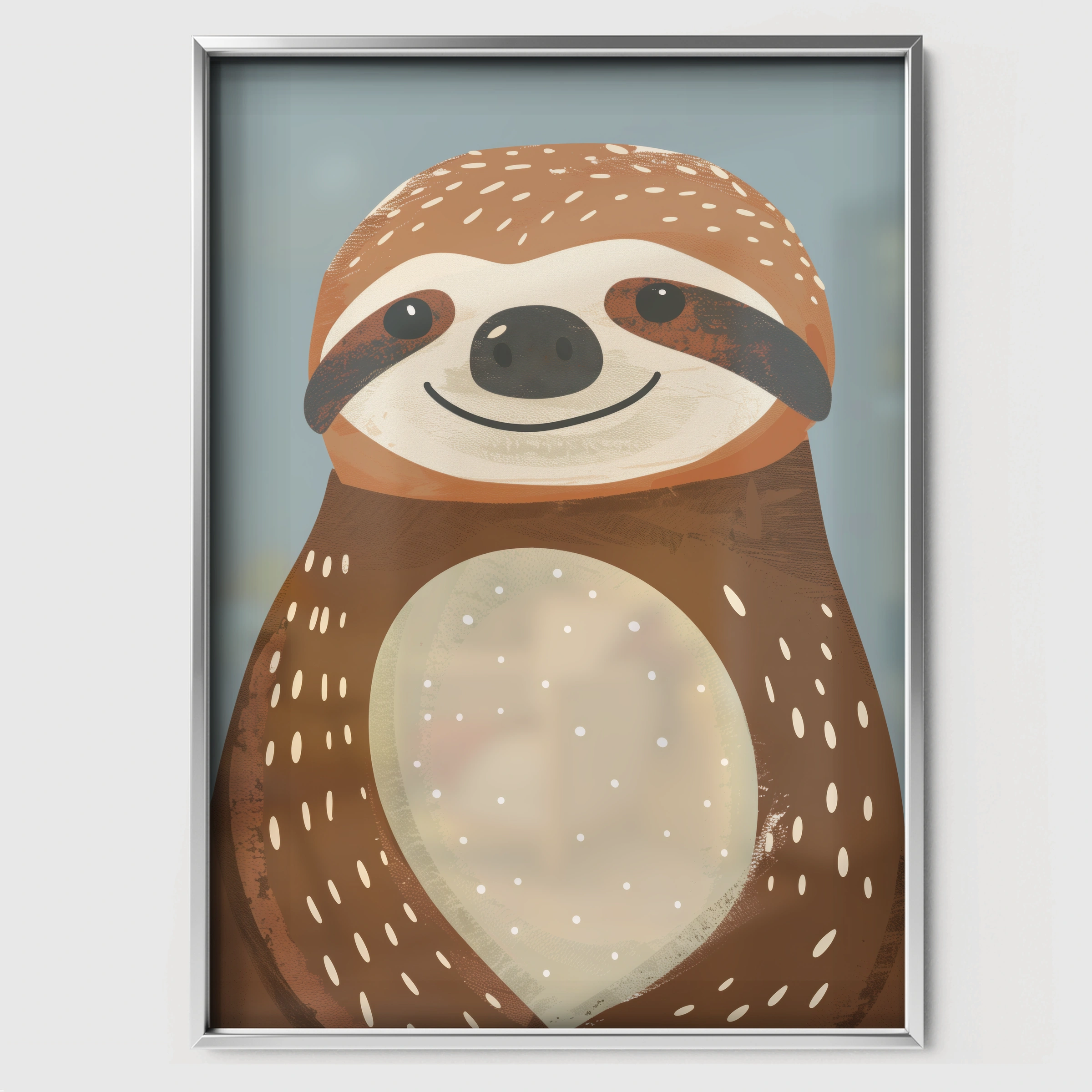 Happy Sloth Nursery Print - white framed nursery wall art print