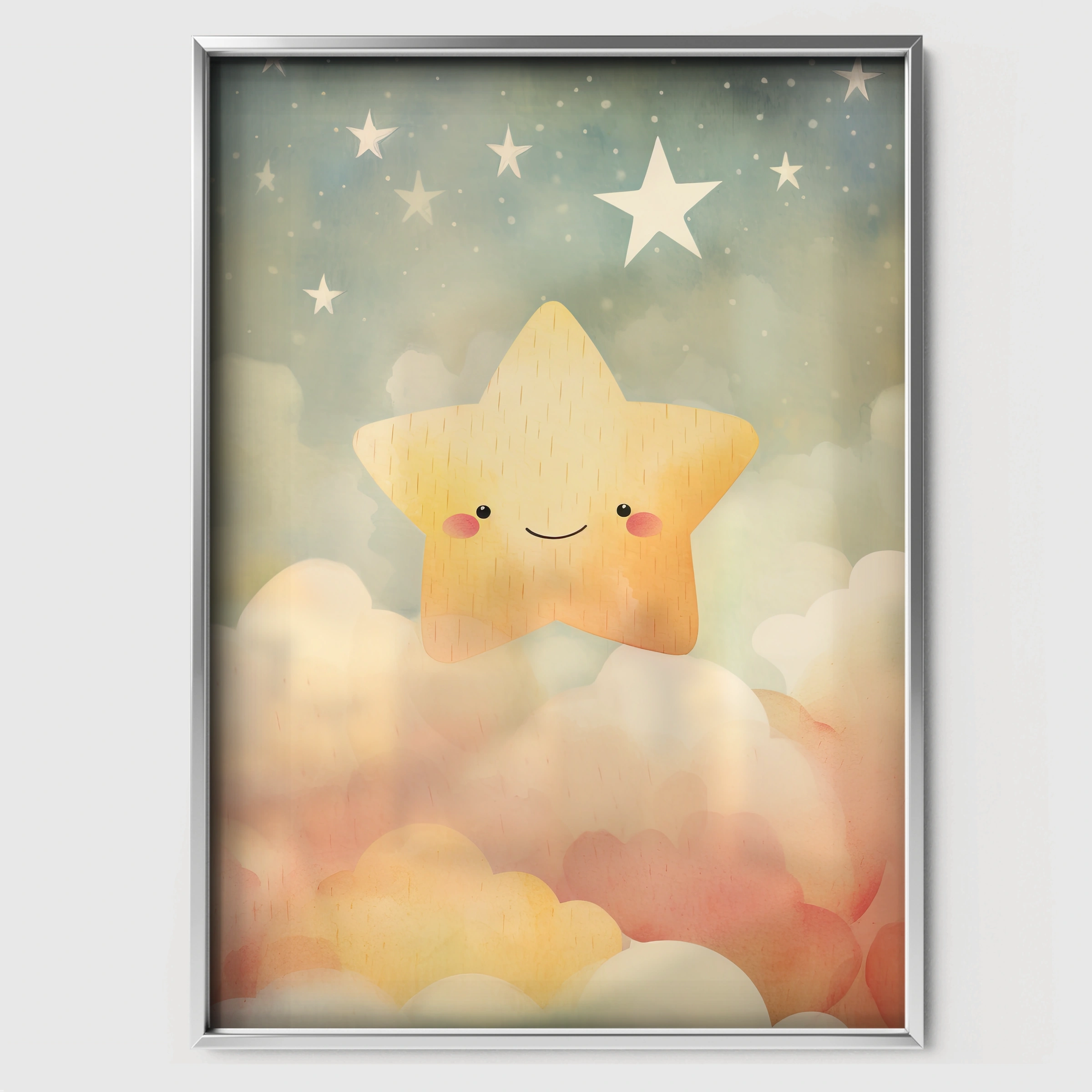 Happy Star Nursery Print - white framed nursery wall art print