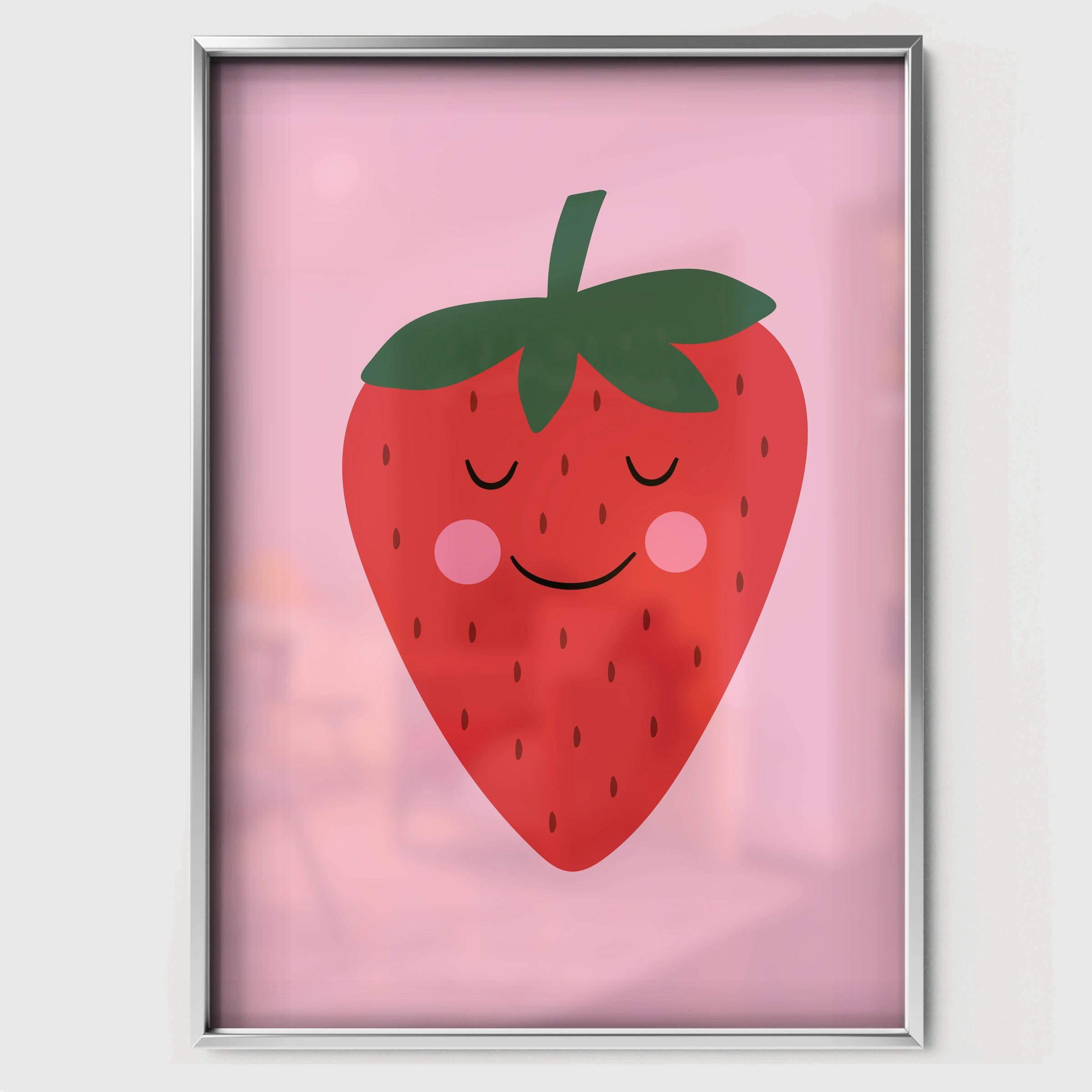 Happy Strawberry Nursery Print - white framed nursery wall art print