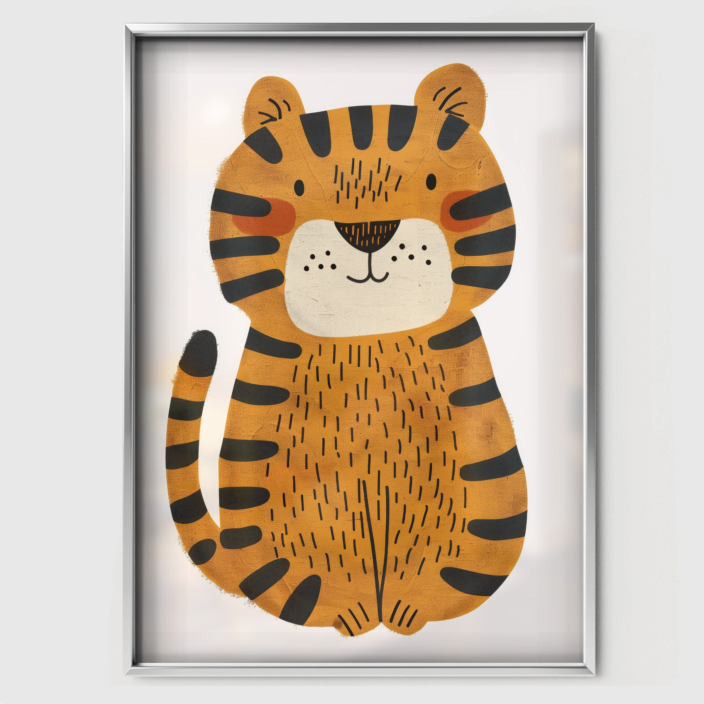 Happy Tiger Nursery Print - white framed nursery wall art print