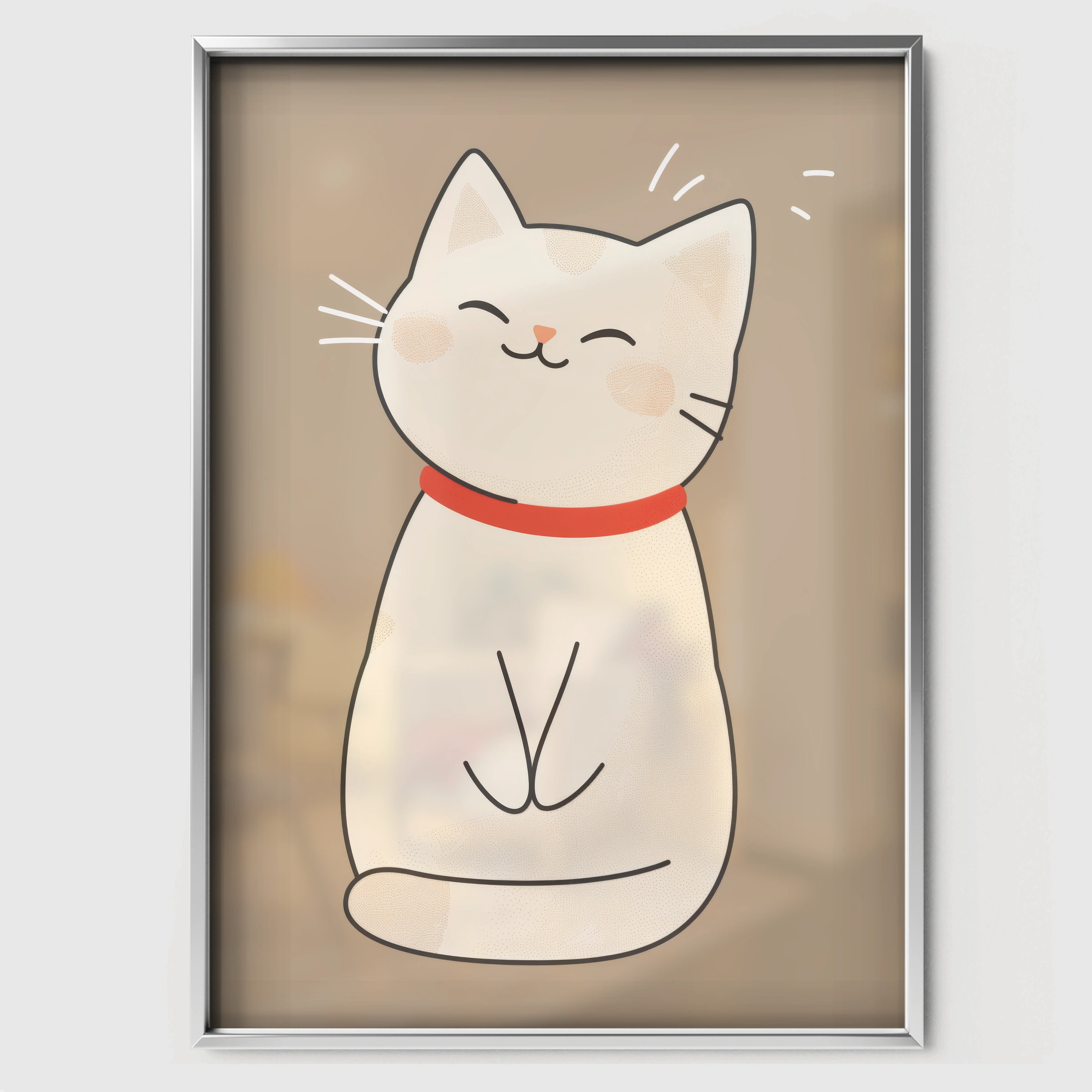 Happy White Cat Nursery Print - white framed nursery wall art print