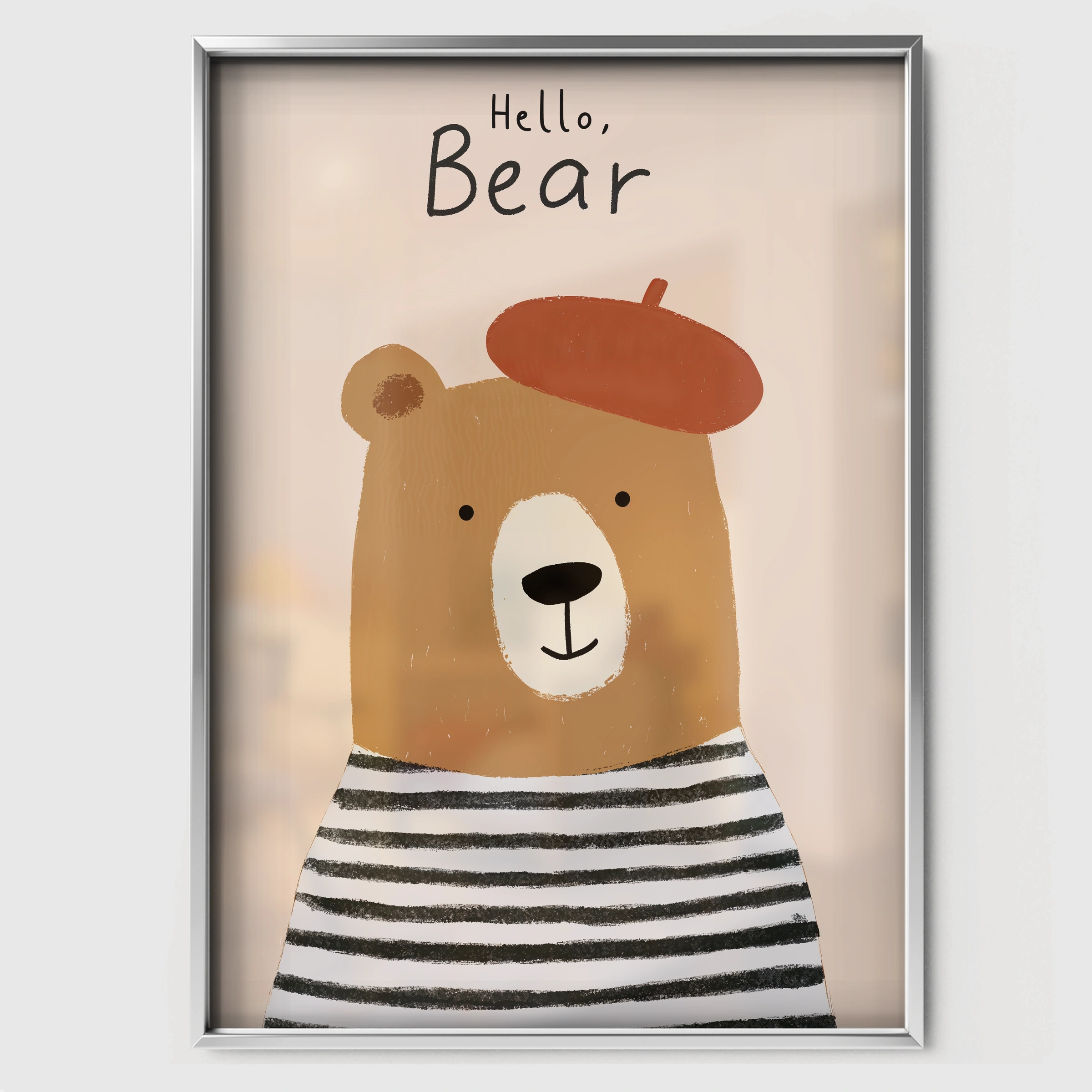 Hello Bear Nursery Print - white framed nursery wall art print