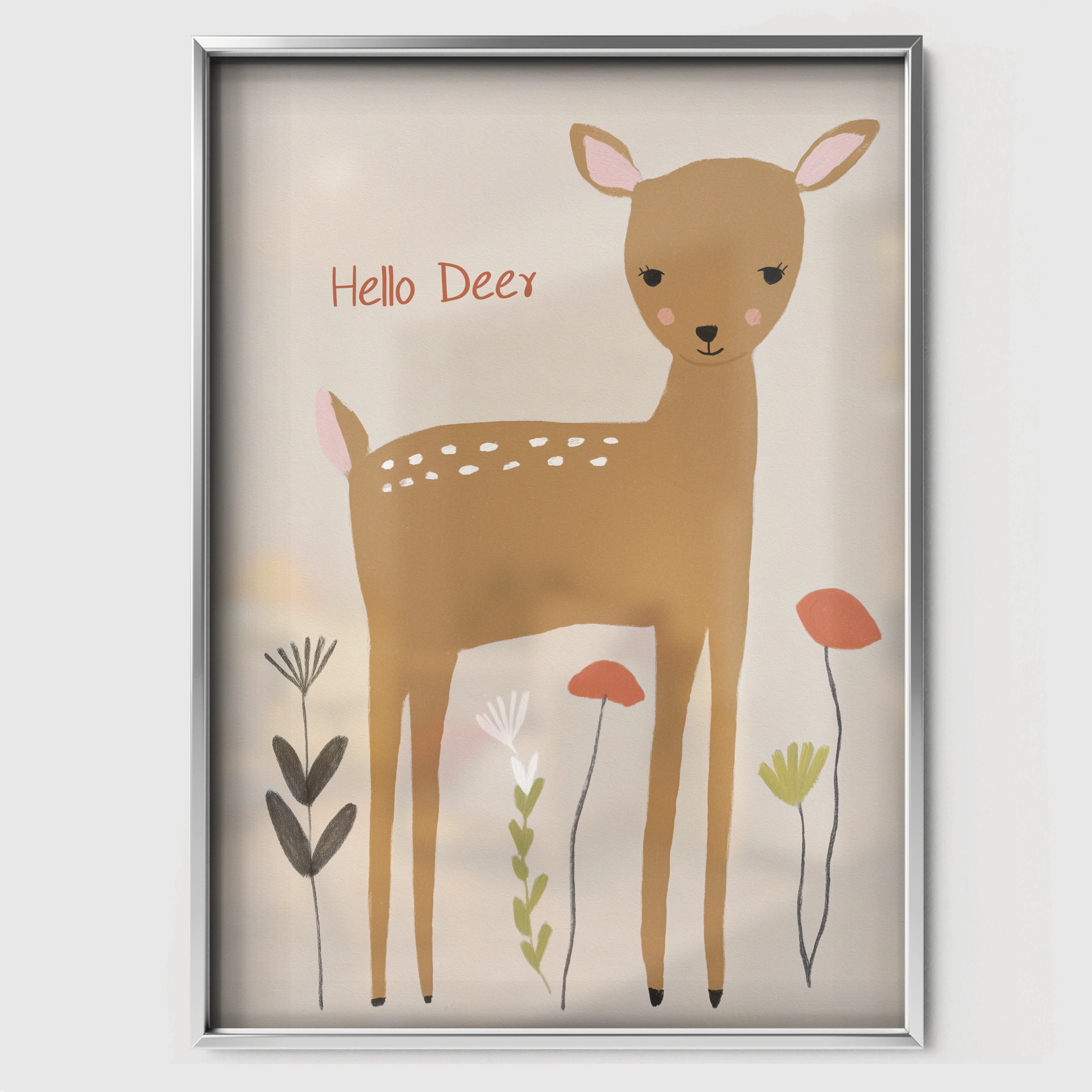 Hello Deer Nursery Print - white framed nursery wall art print