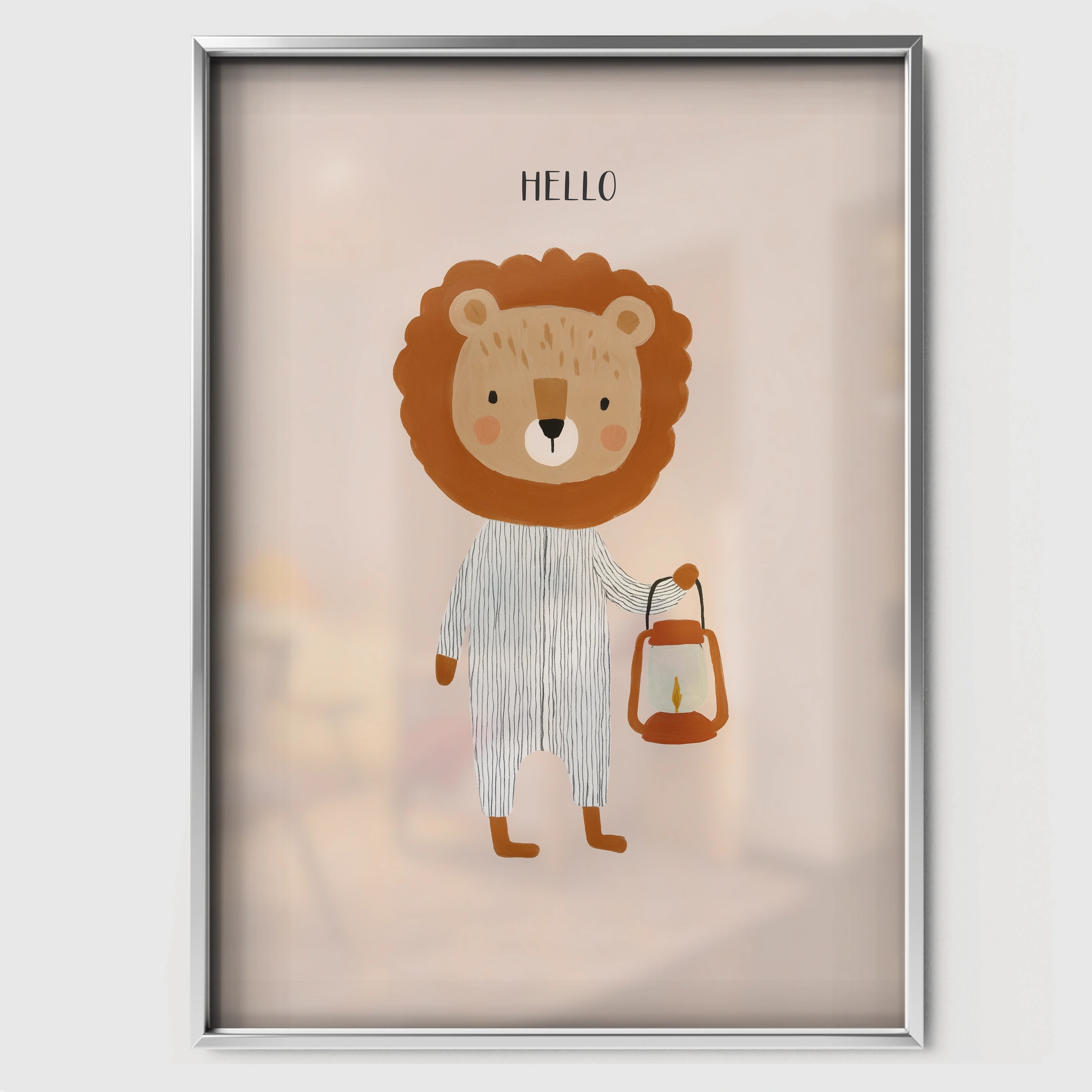 Hello Lion Nursery Print - white framed nursery wall art print
