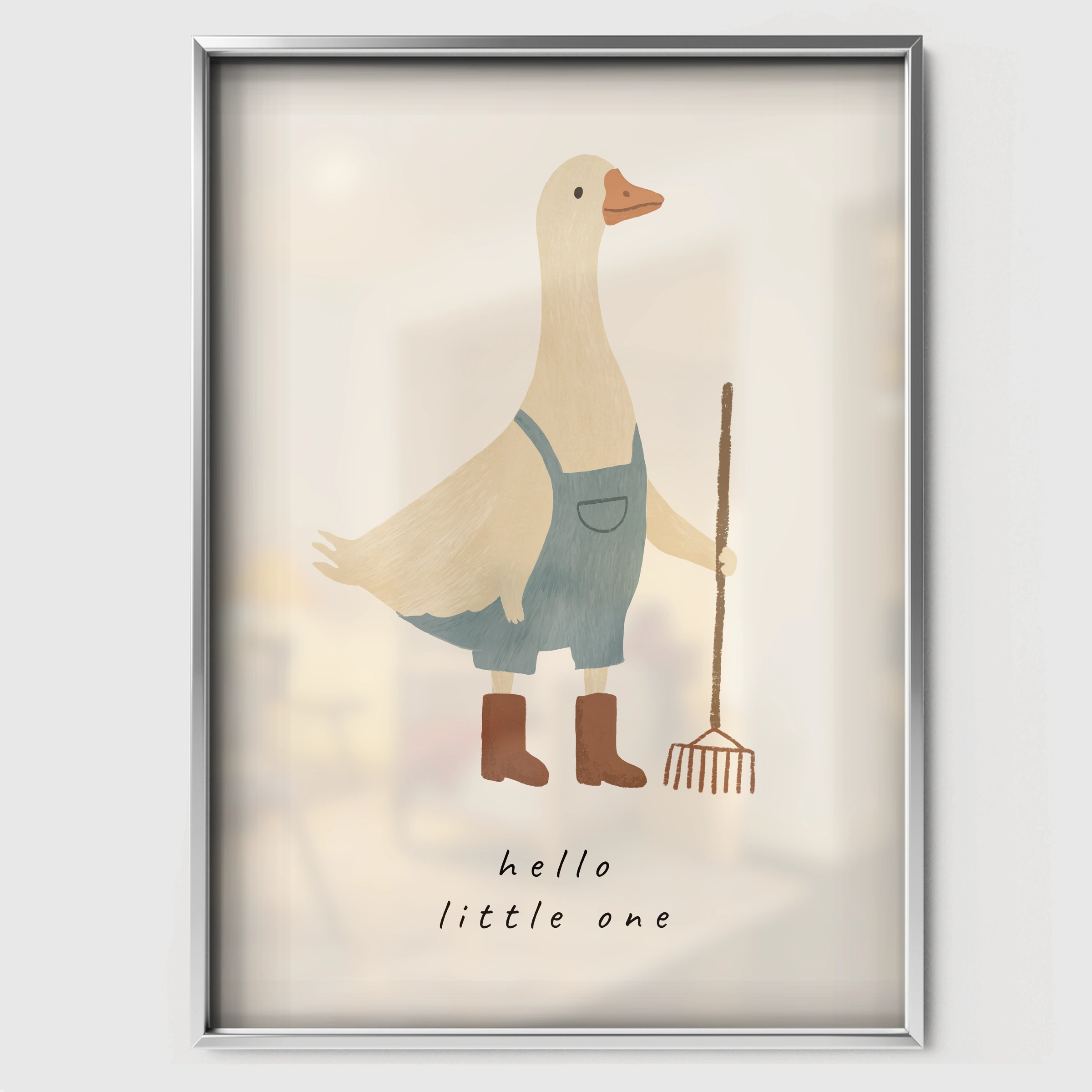 Hello Little One Goose Nursery Print - white framed nursery wall art print