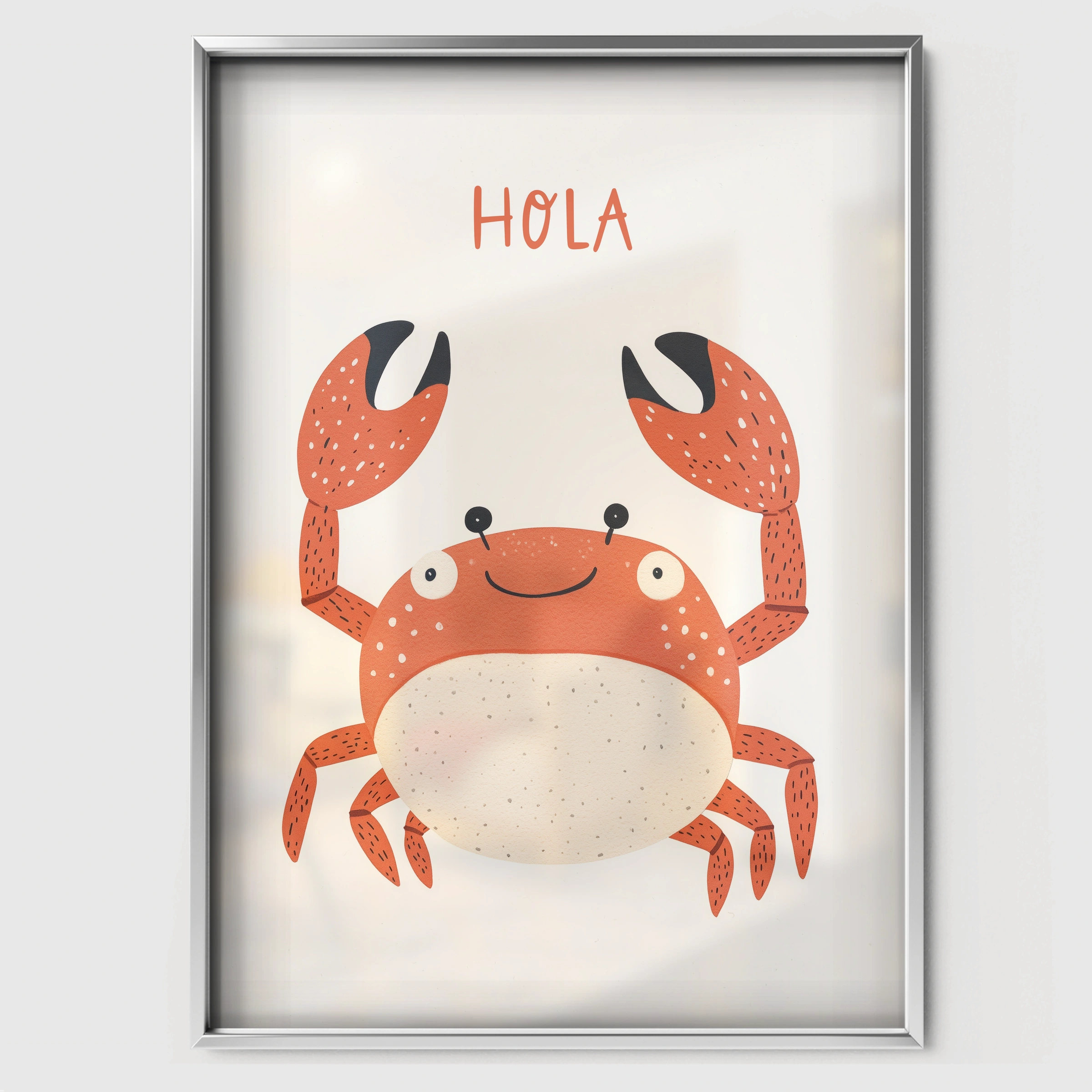 Hola Crab Nursery Print - white framed nursery wall art print
