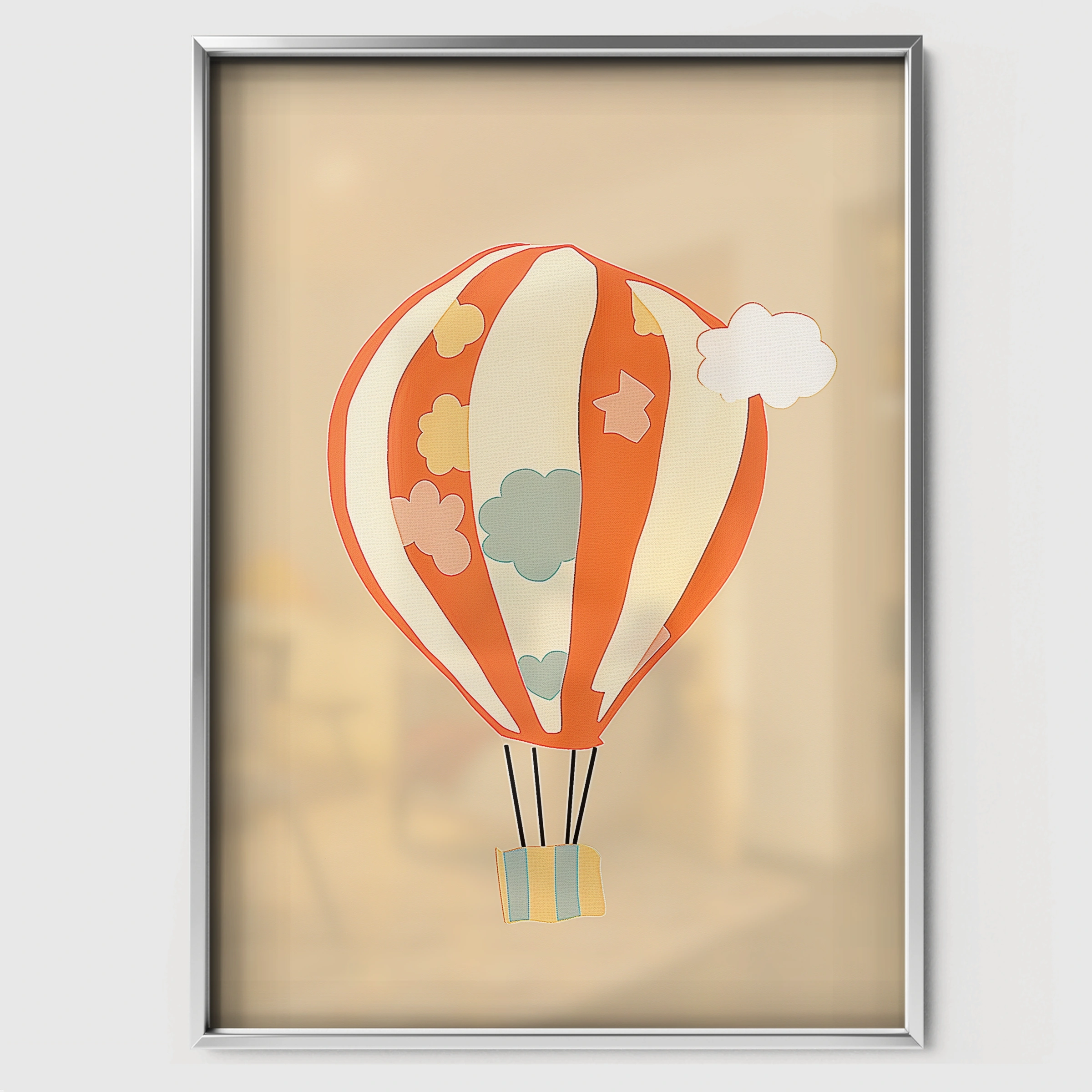 Hot Air Balloon Nursery Print - white framed nursery wall art print