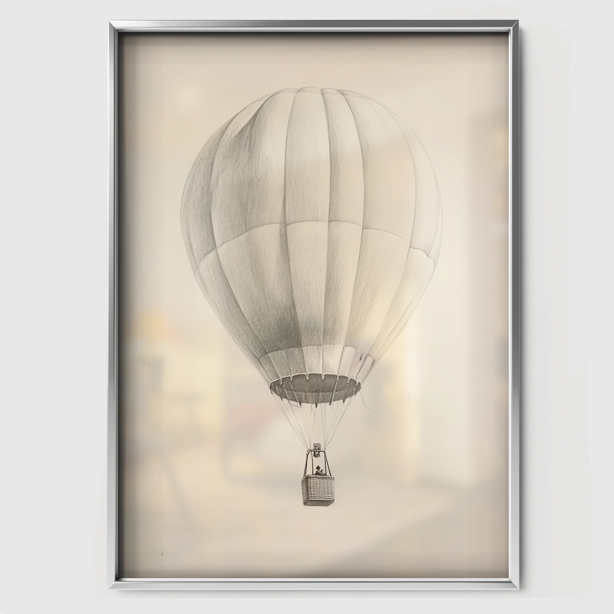 Hot Air Balloon Sketch Nursery Print - white framed nursery wall art print