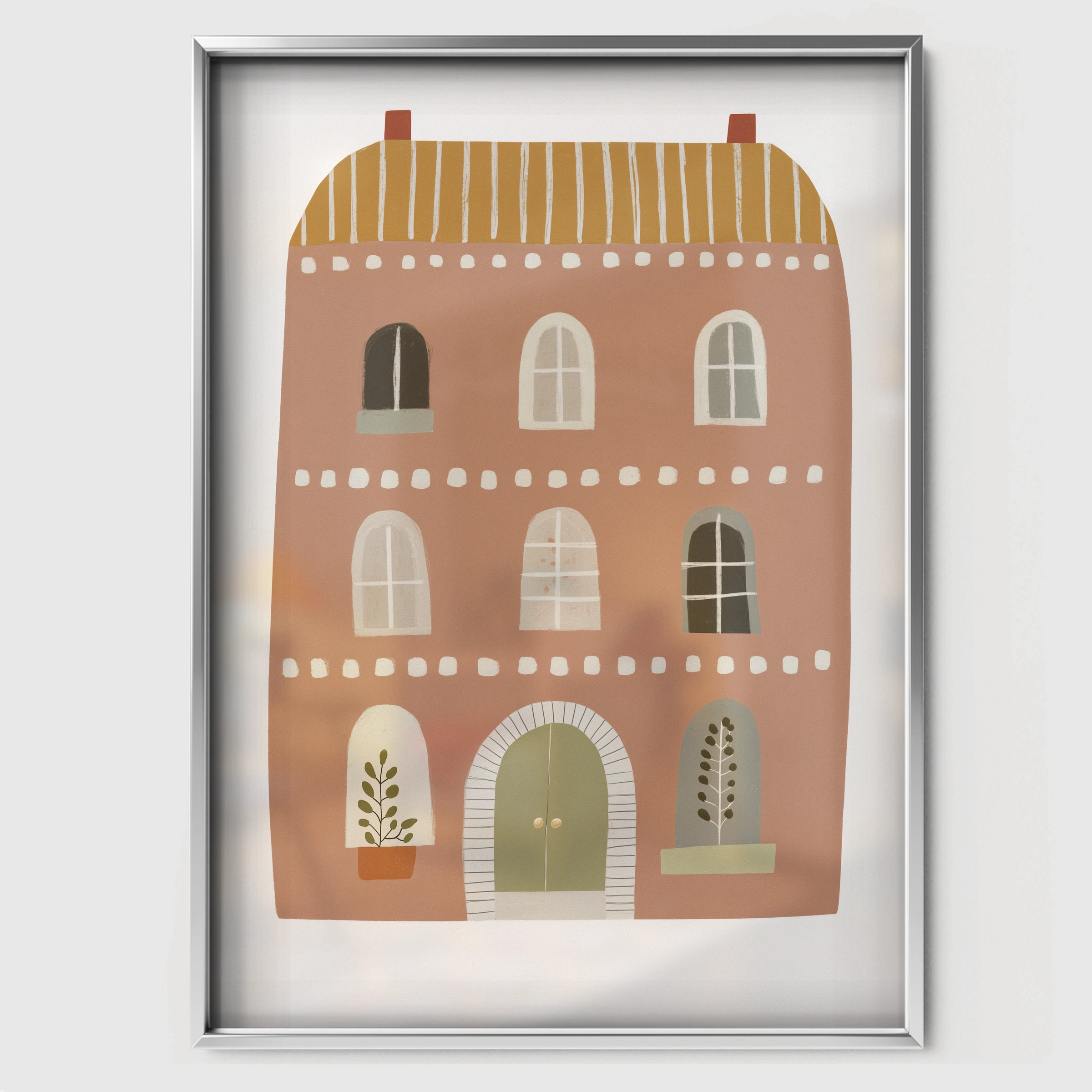 Houses and a Car Nursery Print - white framed nursery wall art print