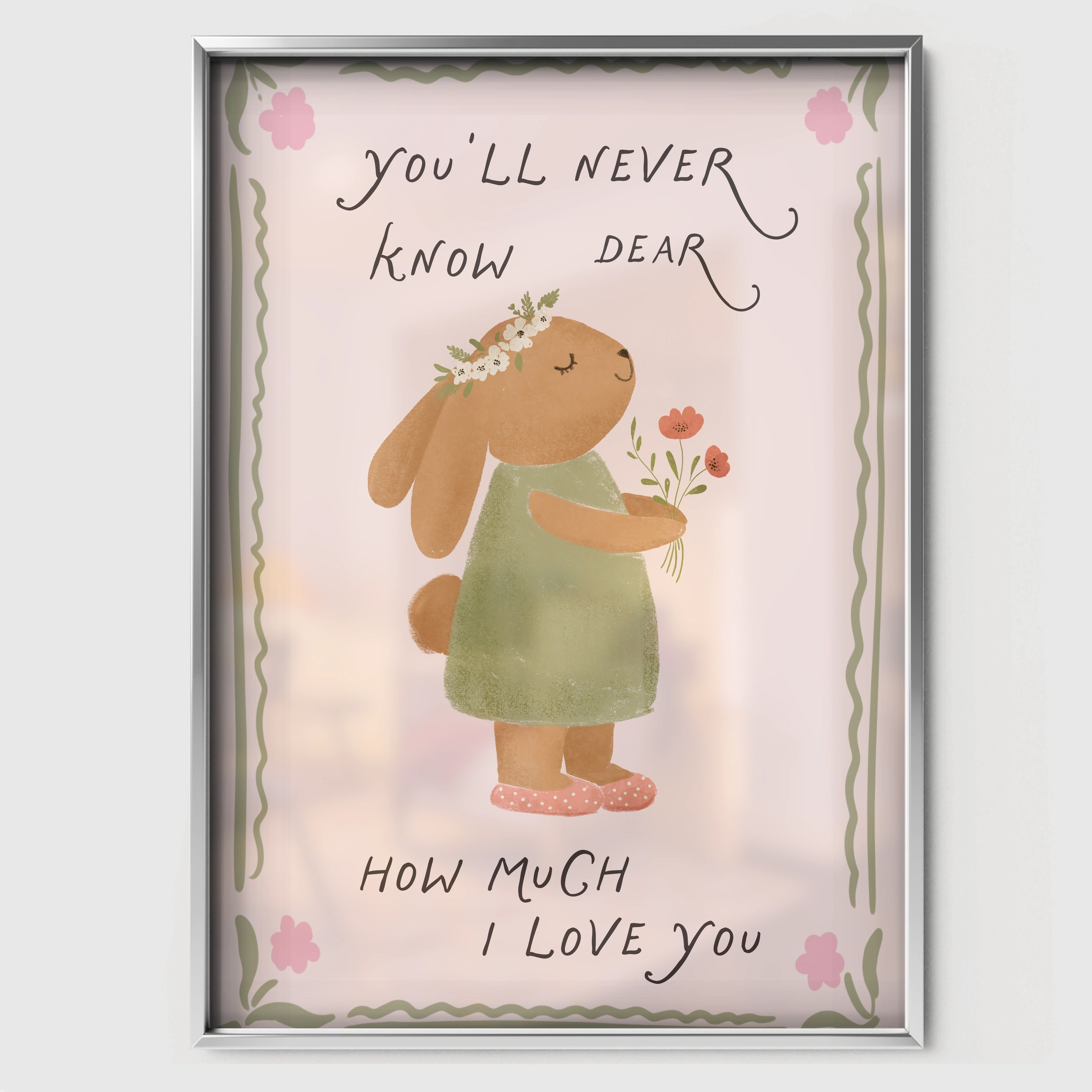 How Much I Love You Nursery Print - white framed nursery wall art print