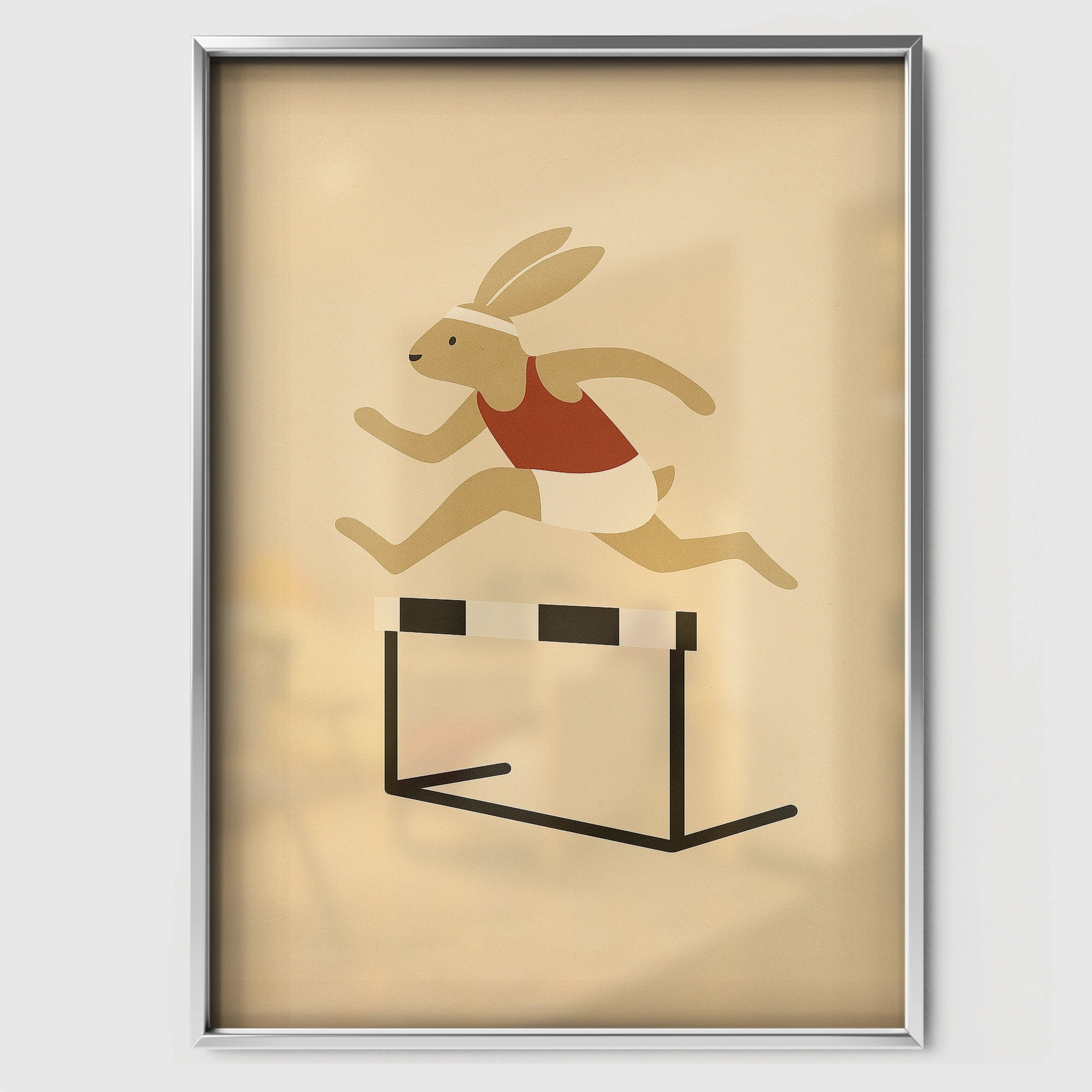 Hurdling Rabbit Nursery Print - white framed nursery wall art print