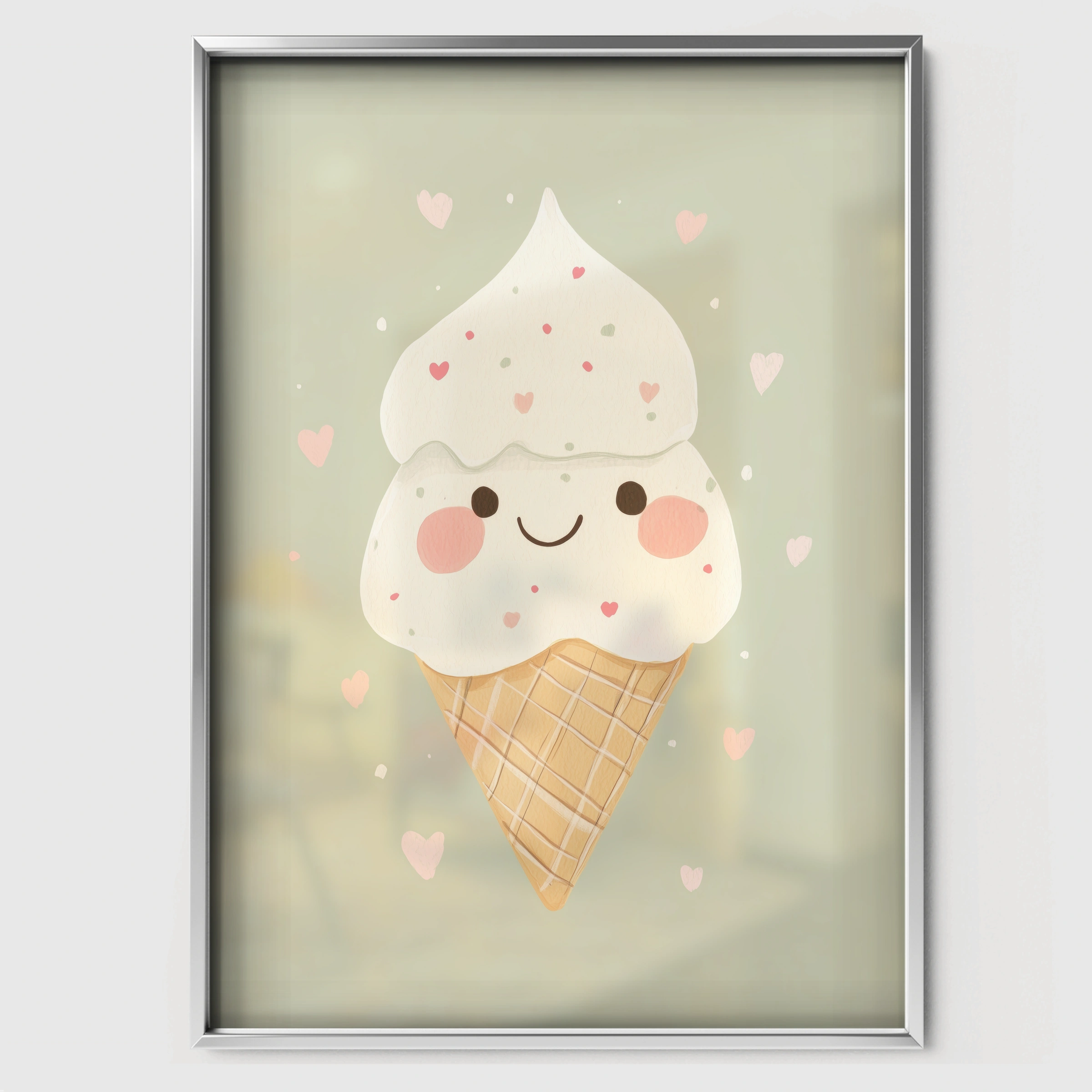 Ice Cream Cone Nursery Print - white framed nursery wall art print