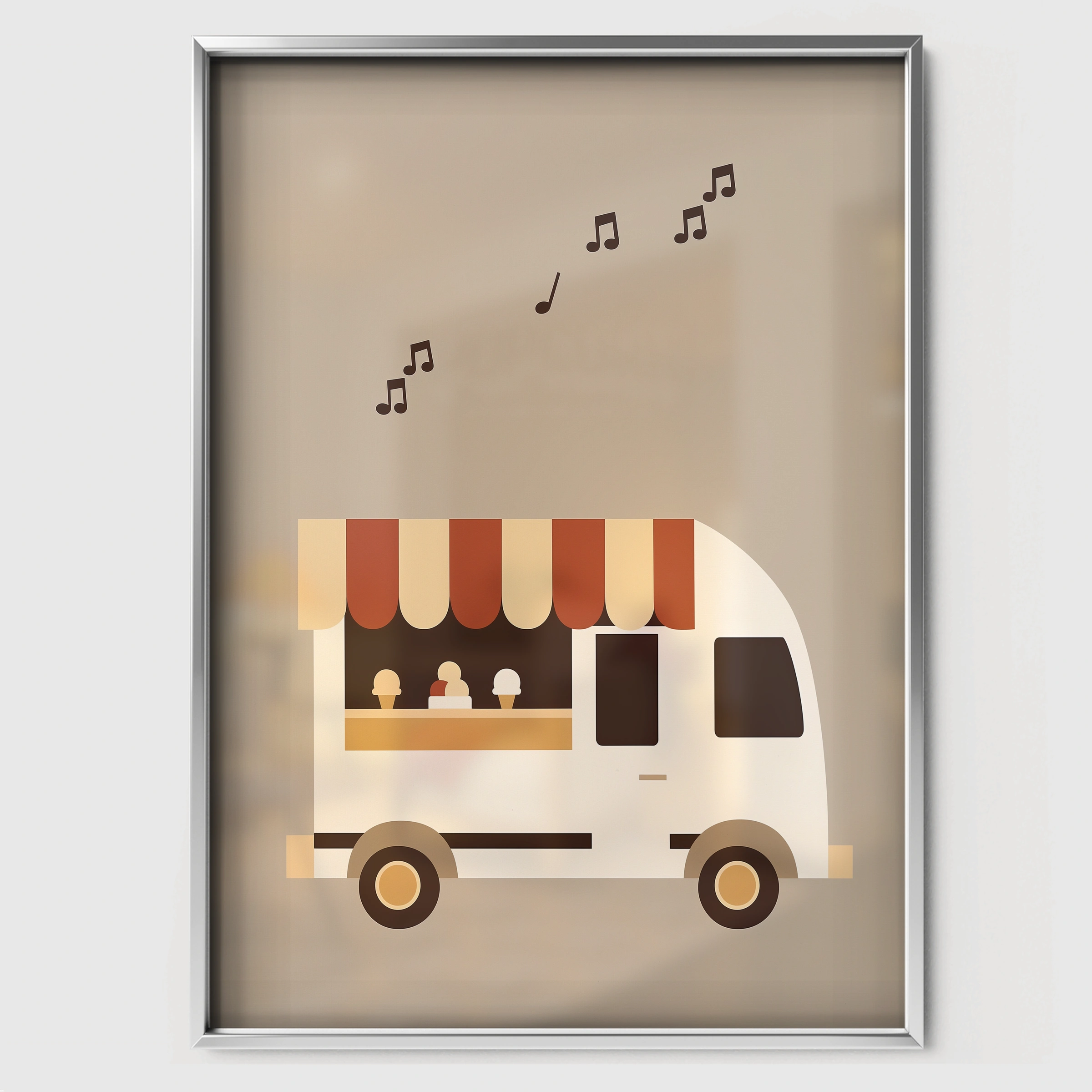 Ice Cream Truck Nursery Print - white framed nursery wall art print