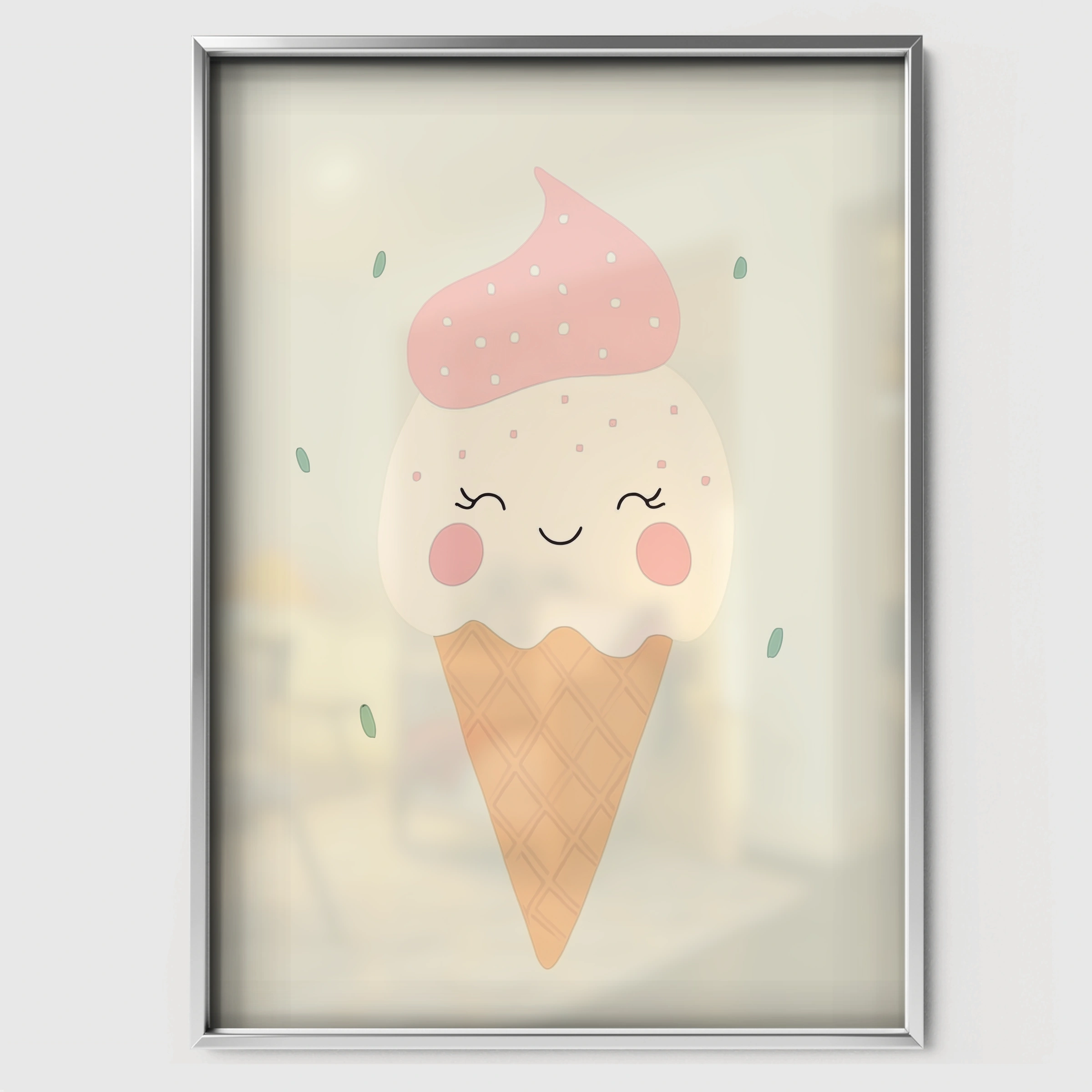 Ice Cream Whale Nursery Print - white framed nursery wall art print
