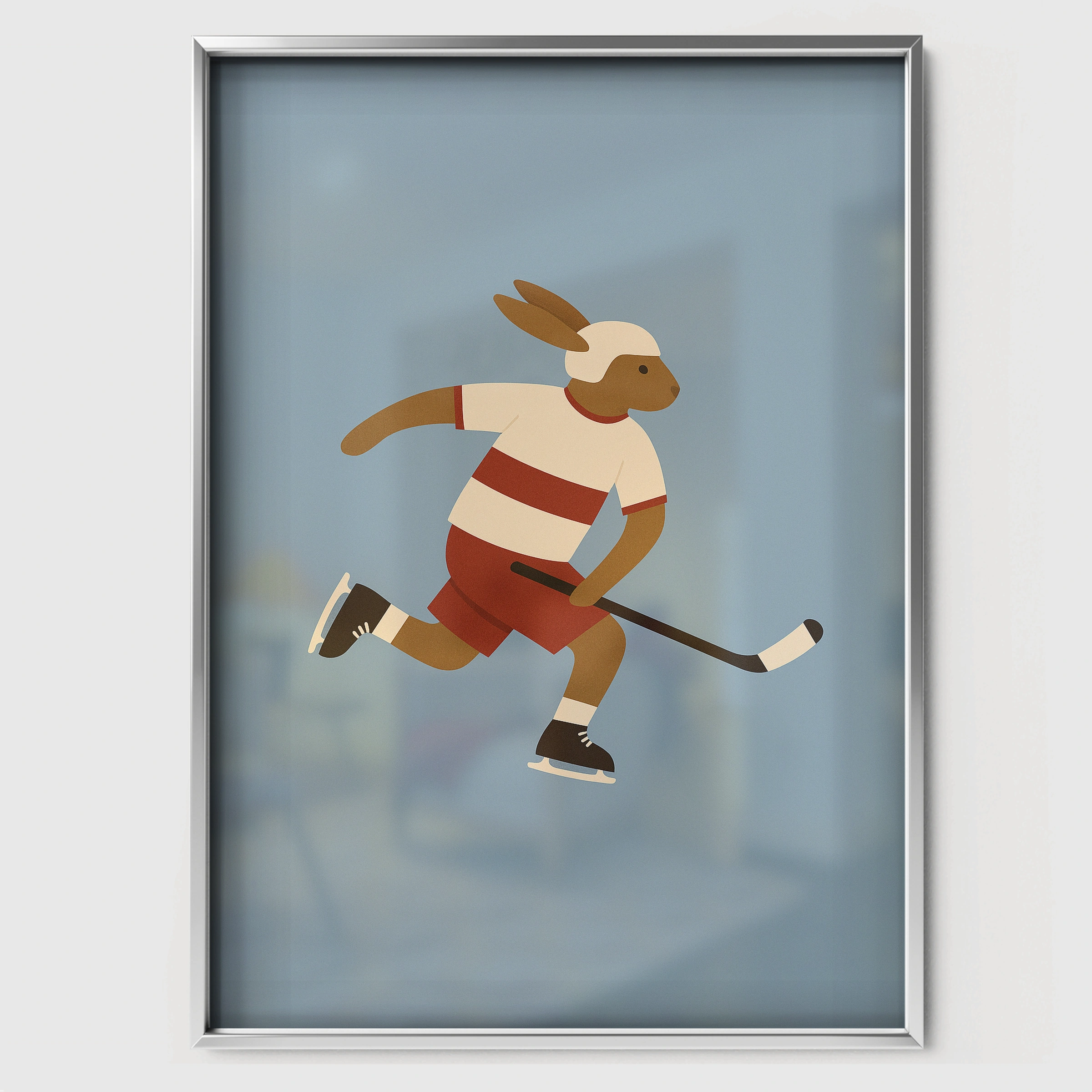 Ice Hockey Rabbit Nursery Print - white framed nursery wall art print