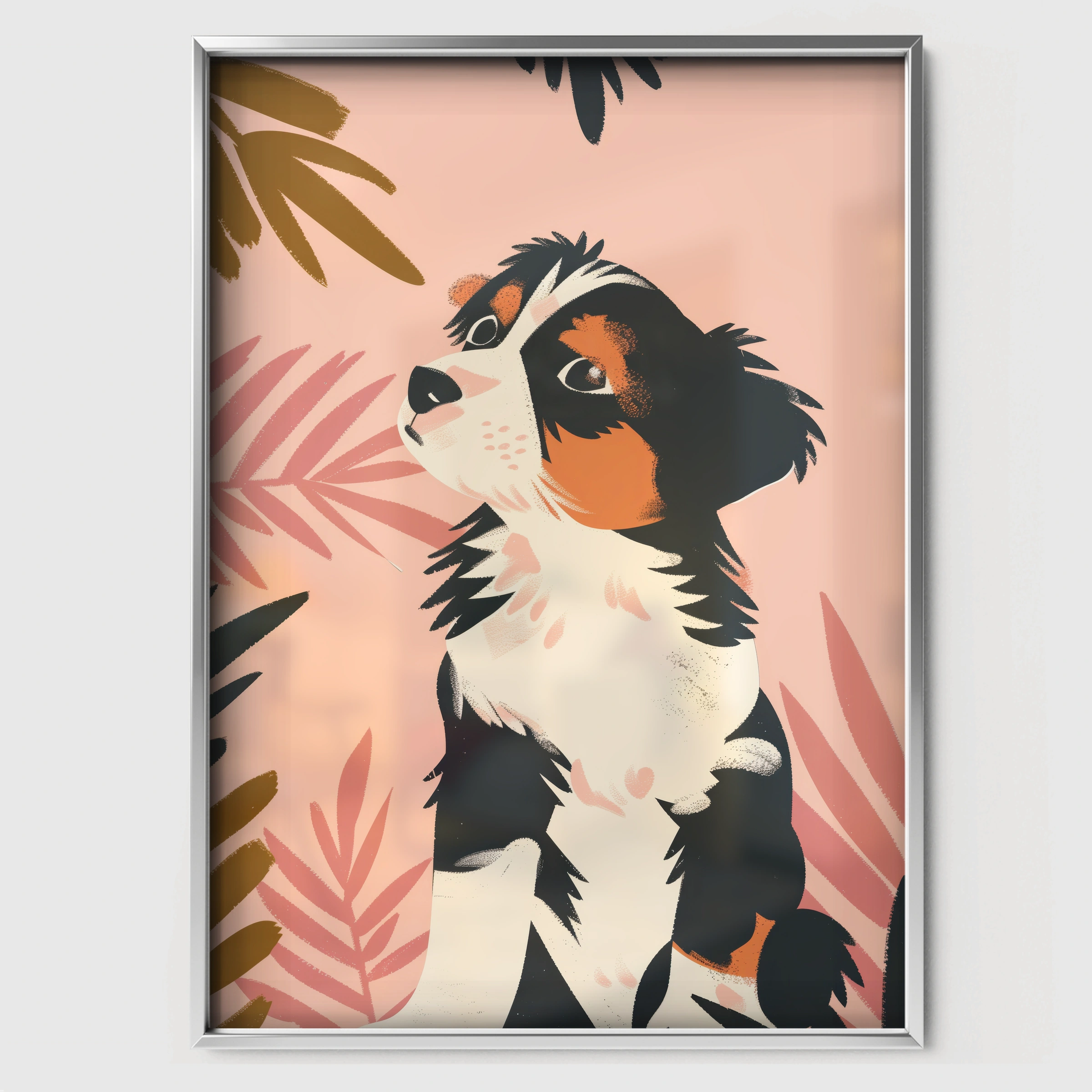Jungle Puppy Nursery Print - white framed nursery wall art print