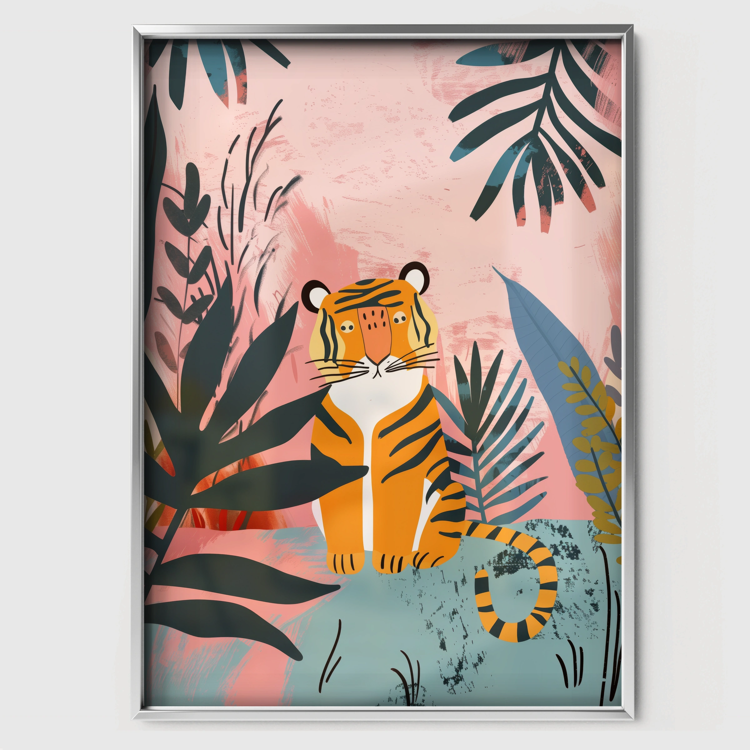 Jungle Tiger Nursery Print - white framed nursery wall art print