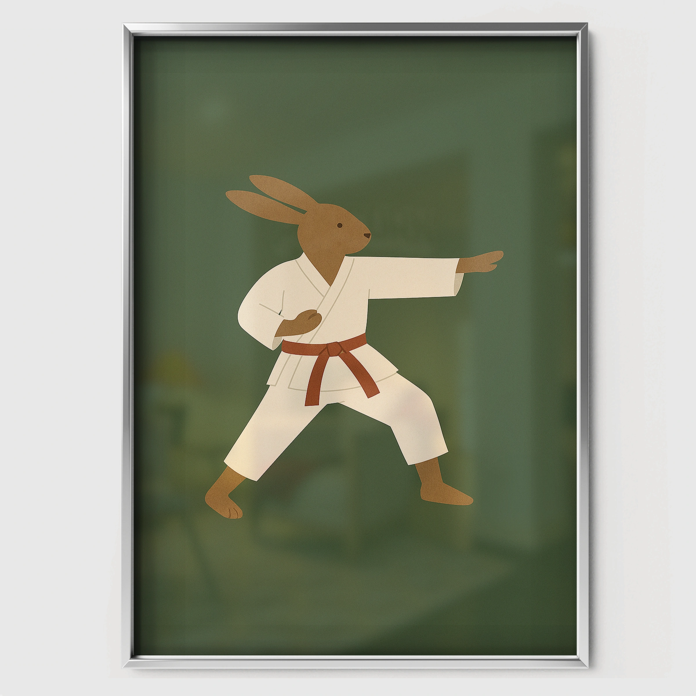 Karate Rabbit Nursery Print - white framed nursery wall art print