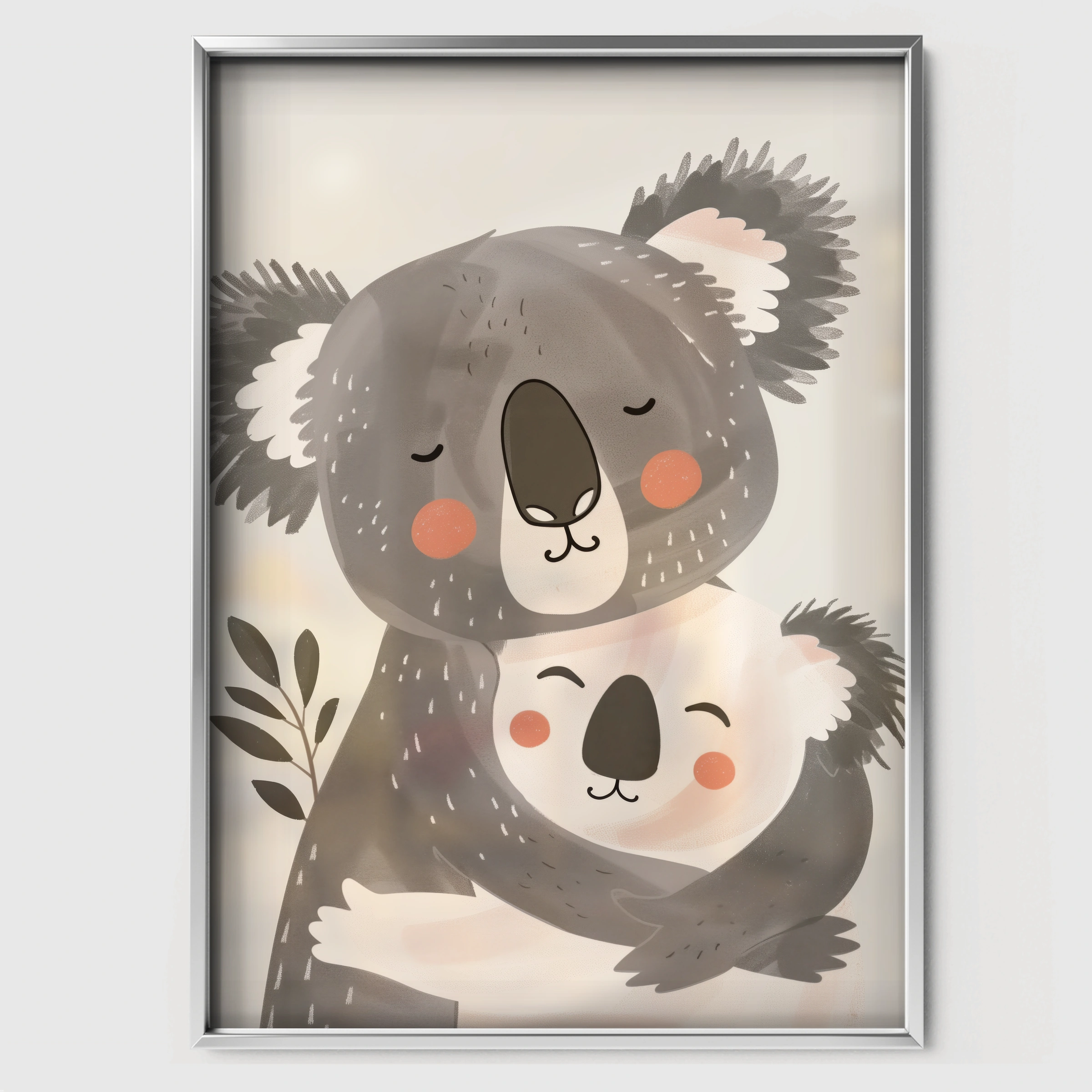 Koala and Baby Nursery Print - white framed nursery wall art print