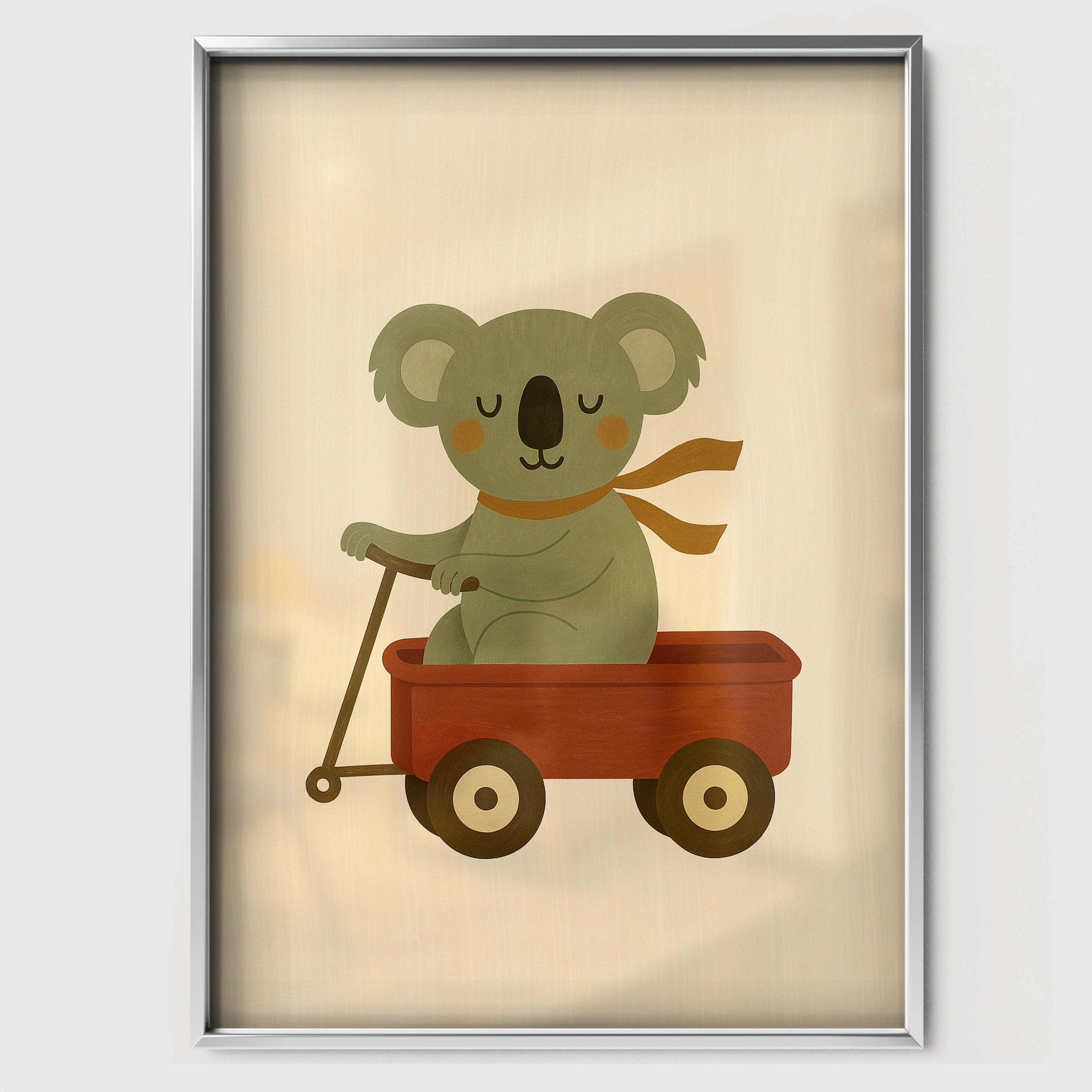 Koala in a Wagon Nursery Print - white framed nursery wall art print